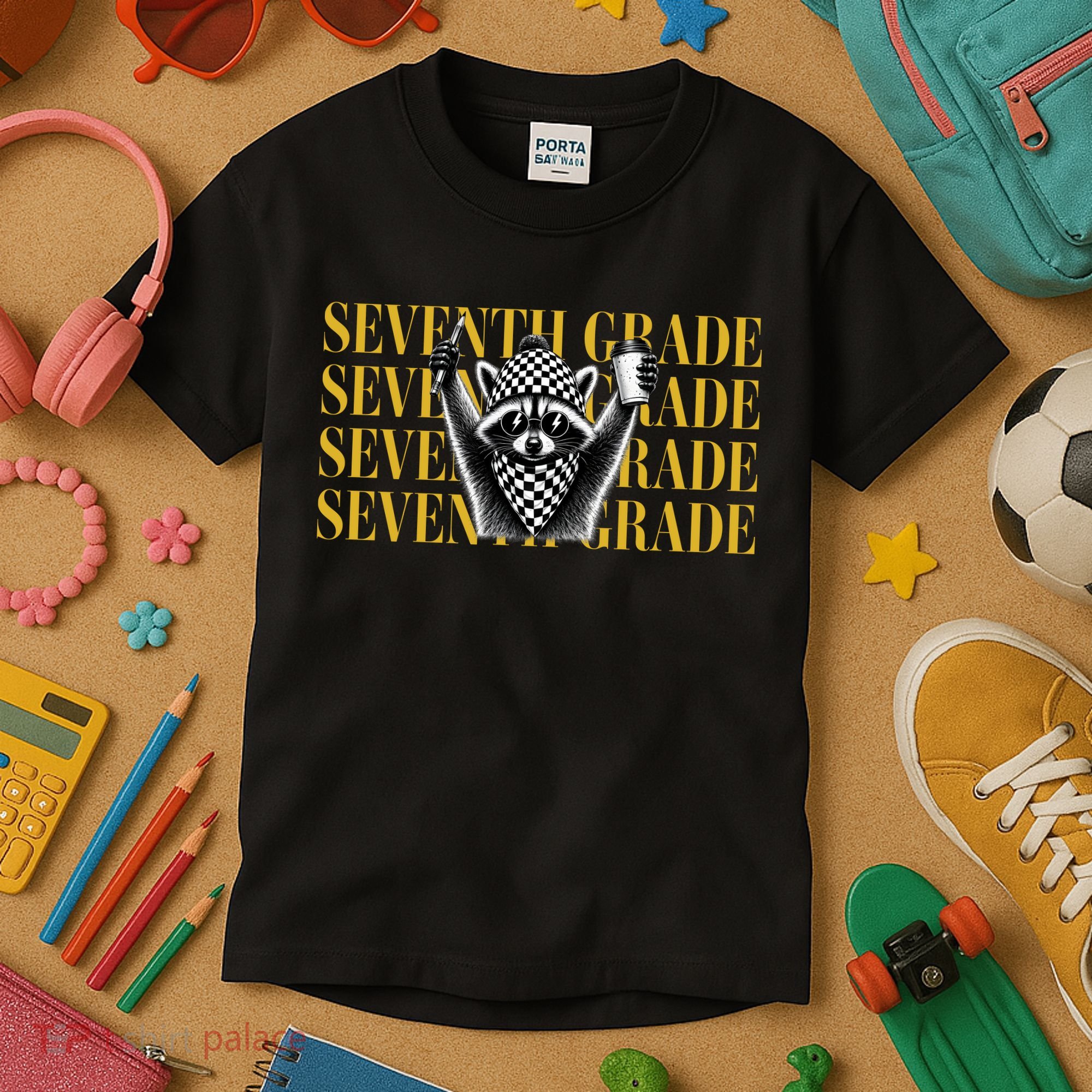 7th Seventh Grade Funny Raccoon Back To School Kids T-Shirt