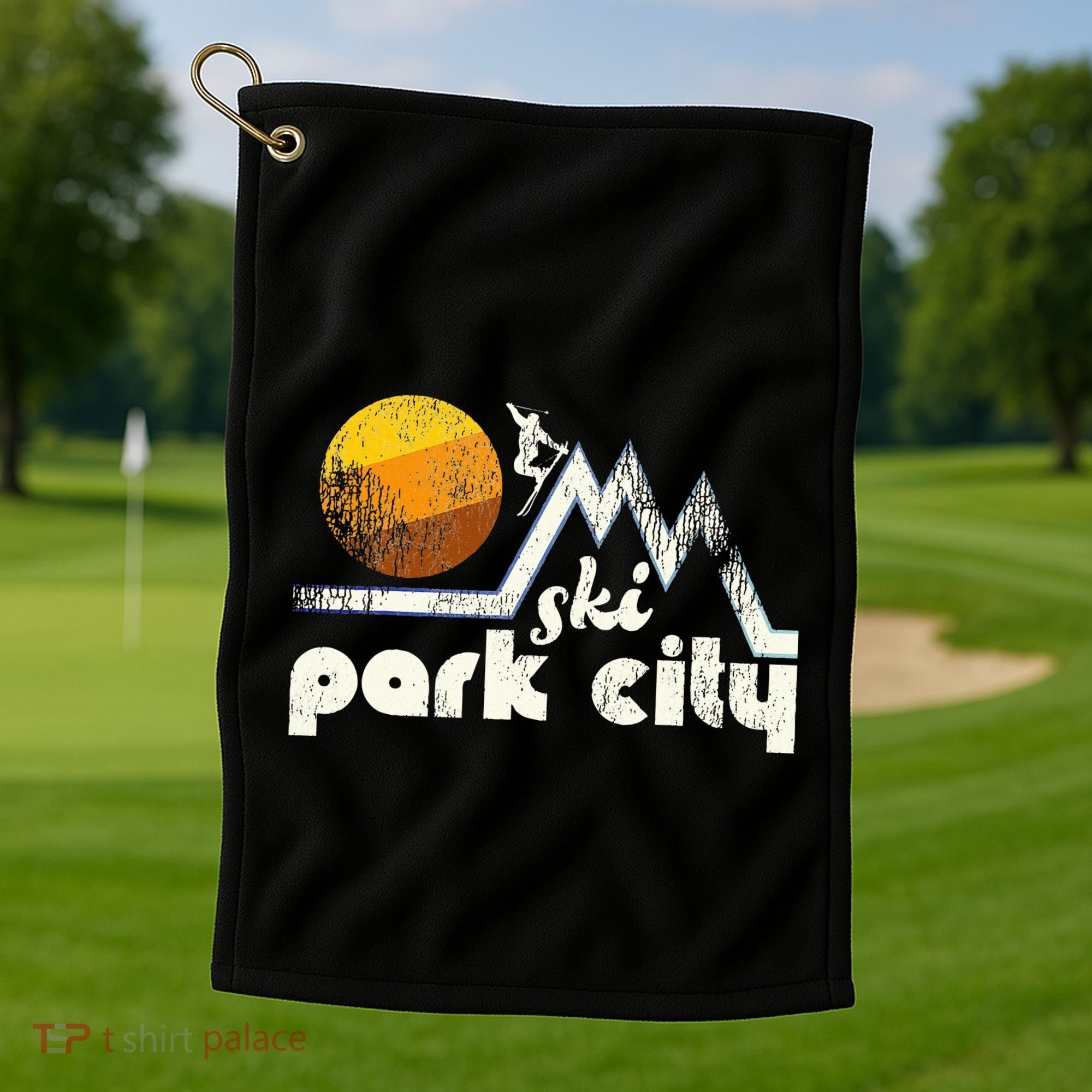 70s Style Ski Park City Utah Golf Towel