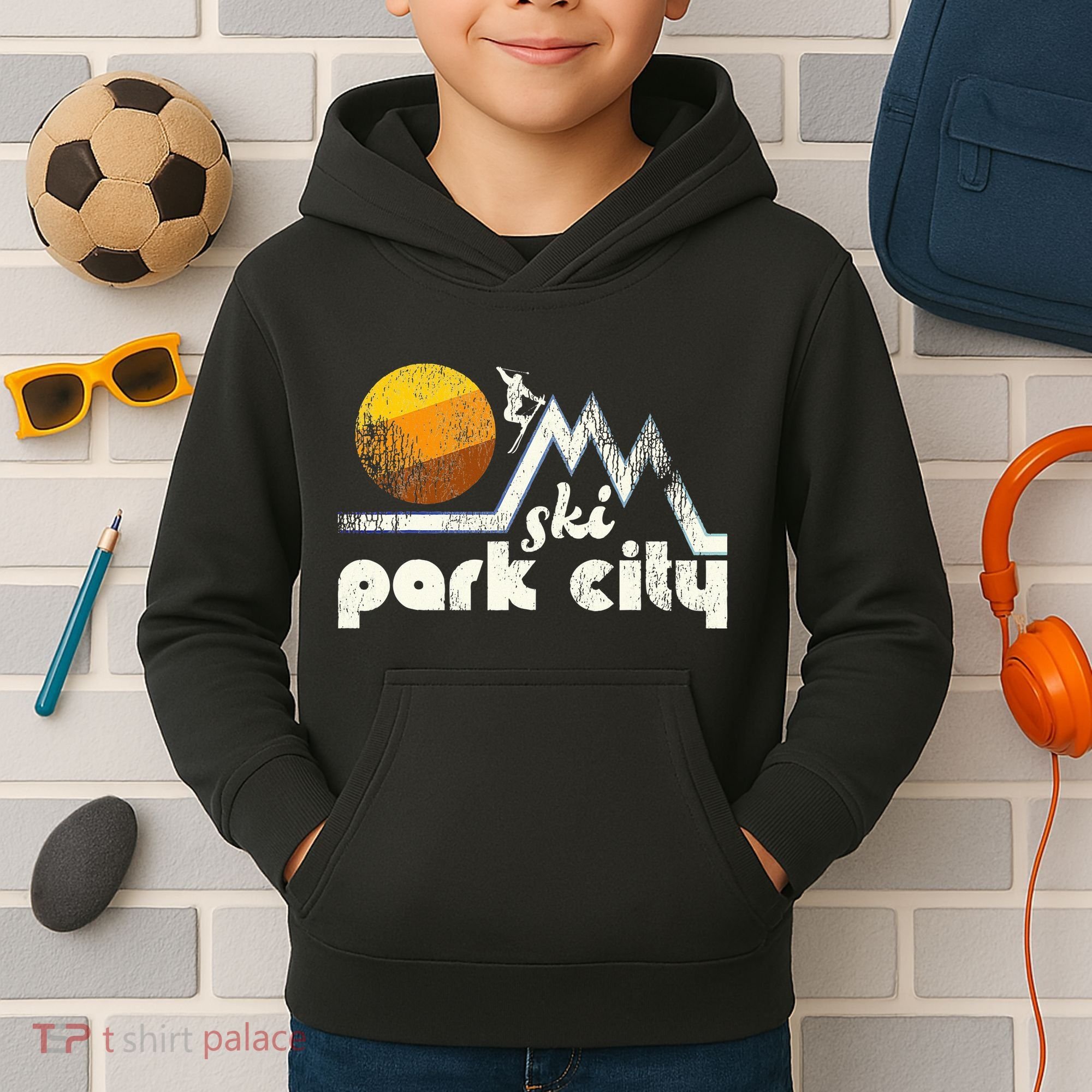 70s Style Ski Park City Utah Kids Hoodie