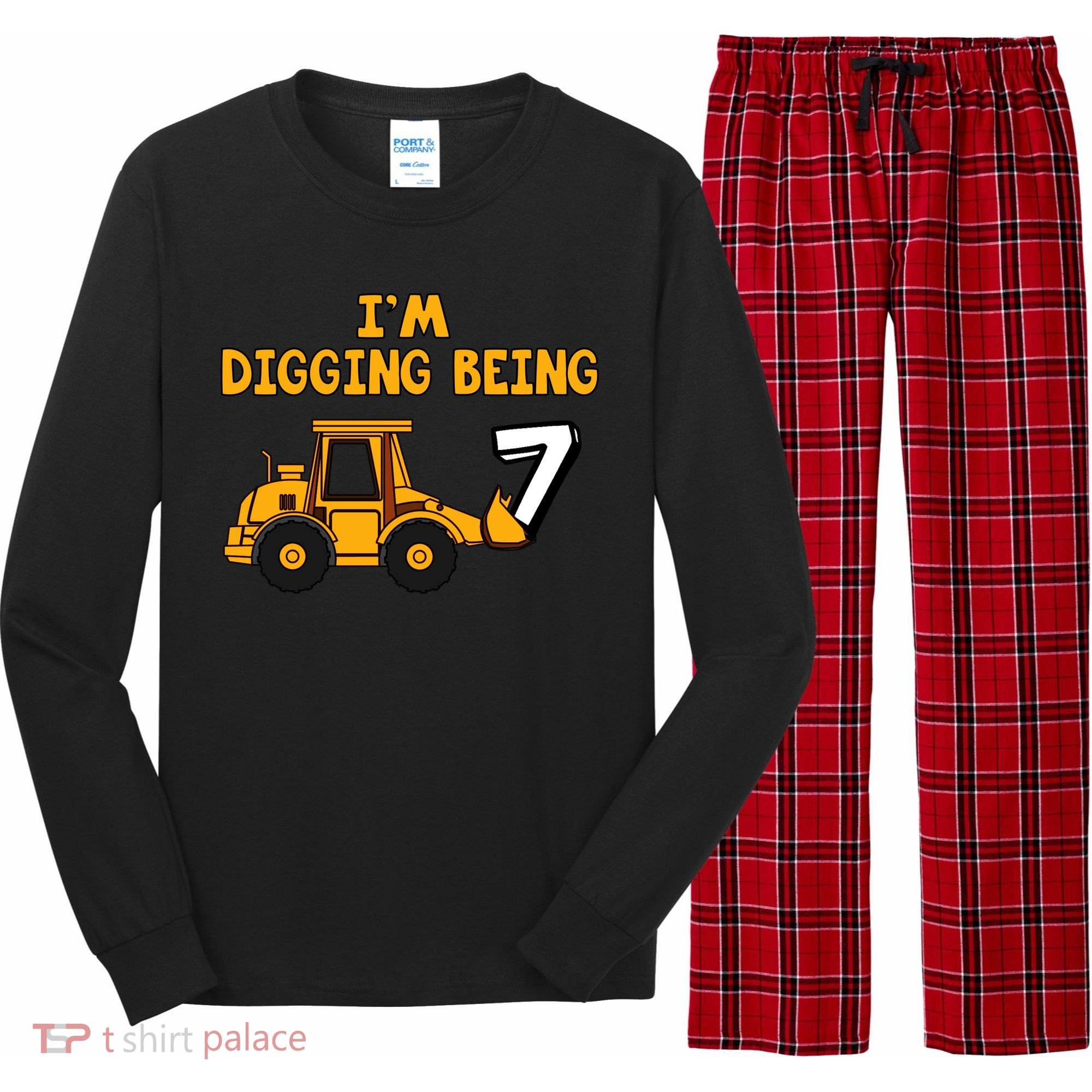 7th Birthday I'm Digging Being Seven Long Sleeve Pajama Set