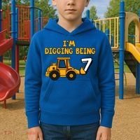 7th Birthday I'm Digging Being Seven Kids Hoodie thumb 2