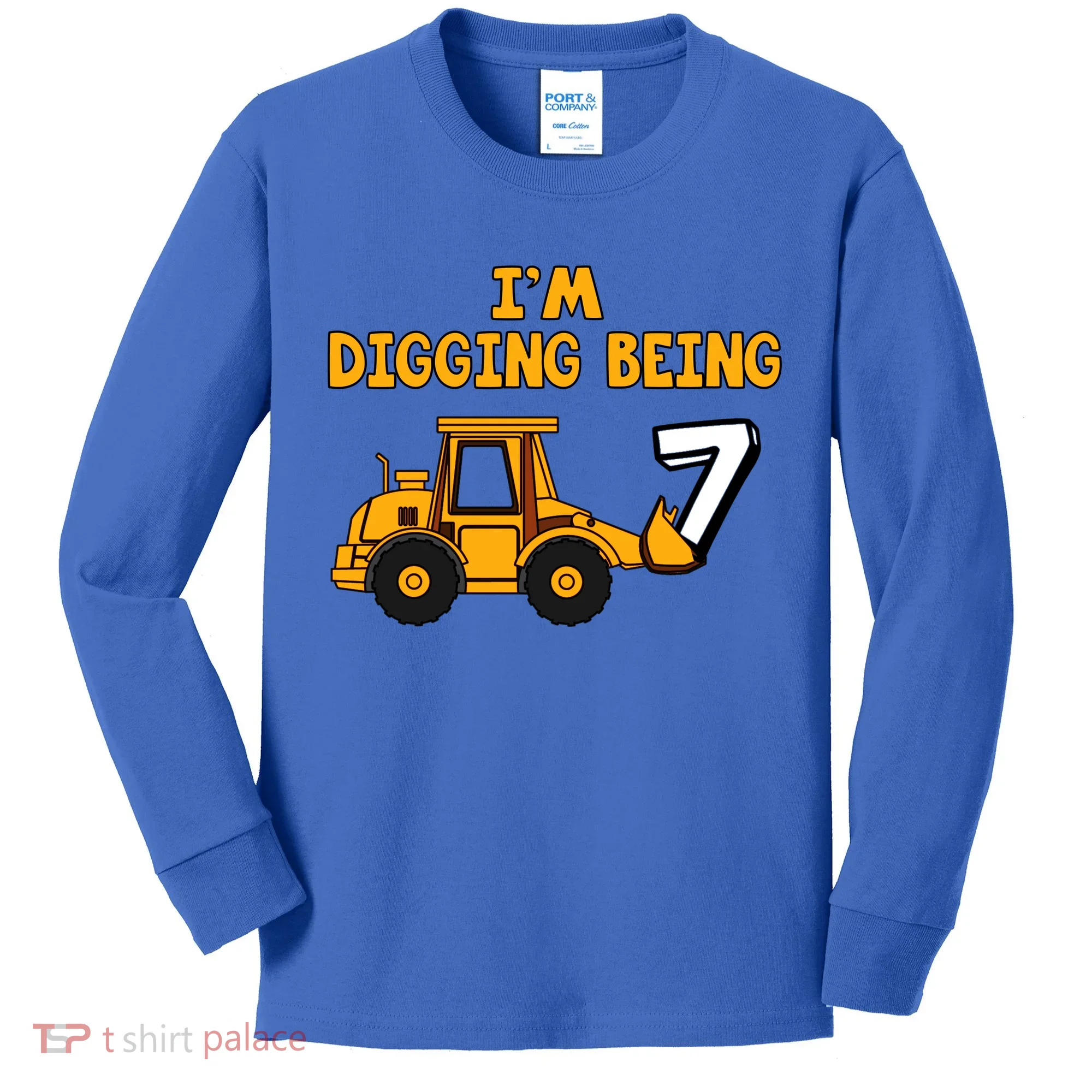 7th Birthday I'm Digging Being Seven Kids Long Sleeve Shirt