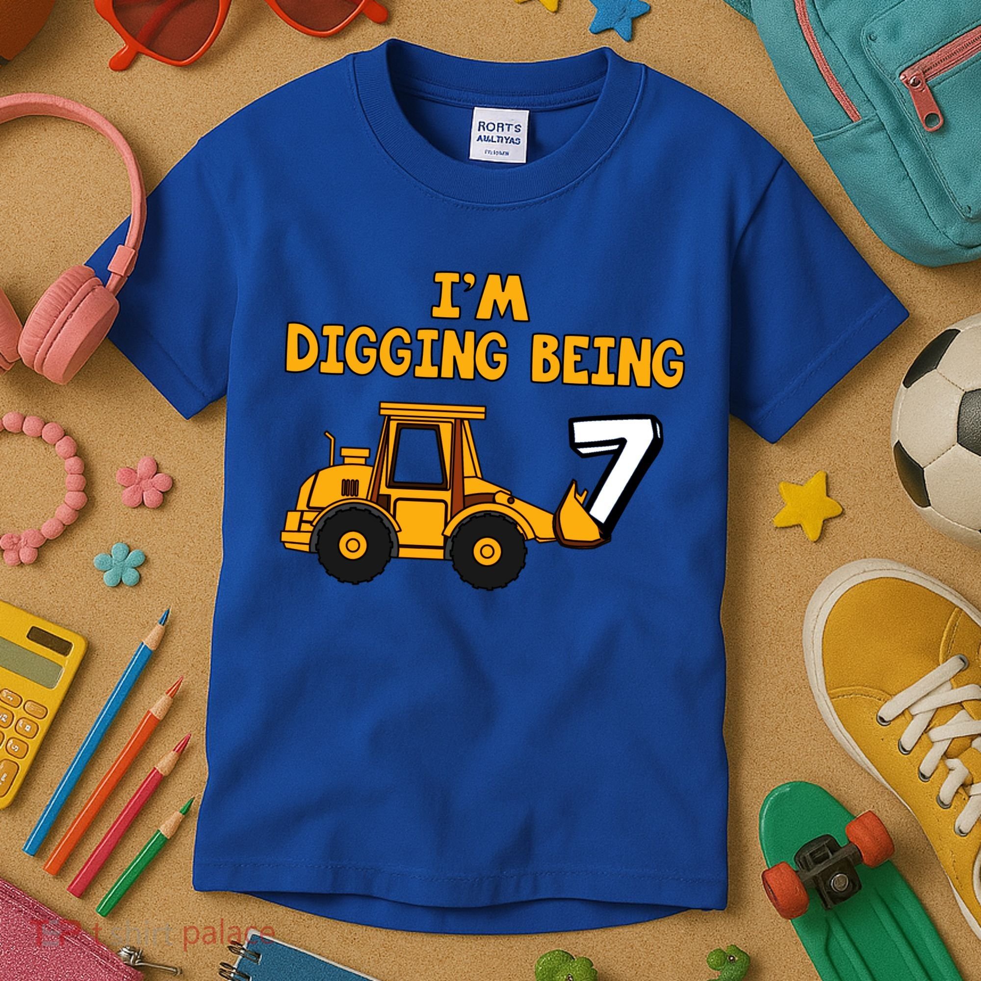 7th Birthday I'm Digging Being Seven Kids T-Shirt