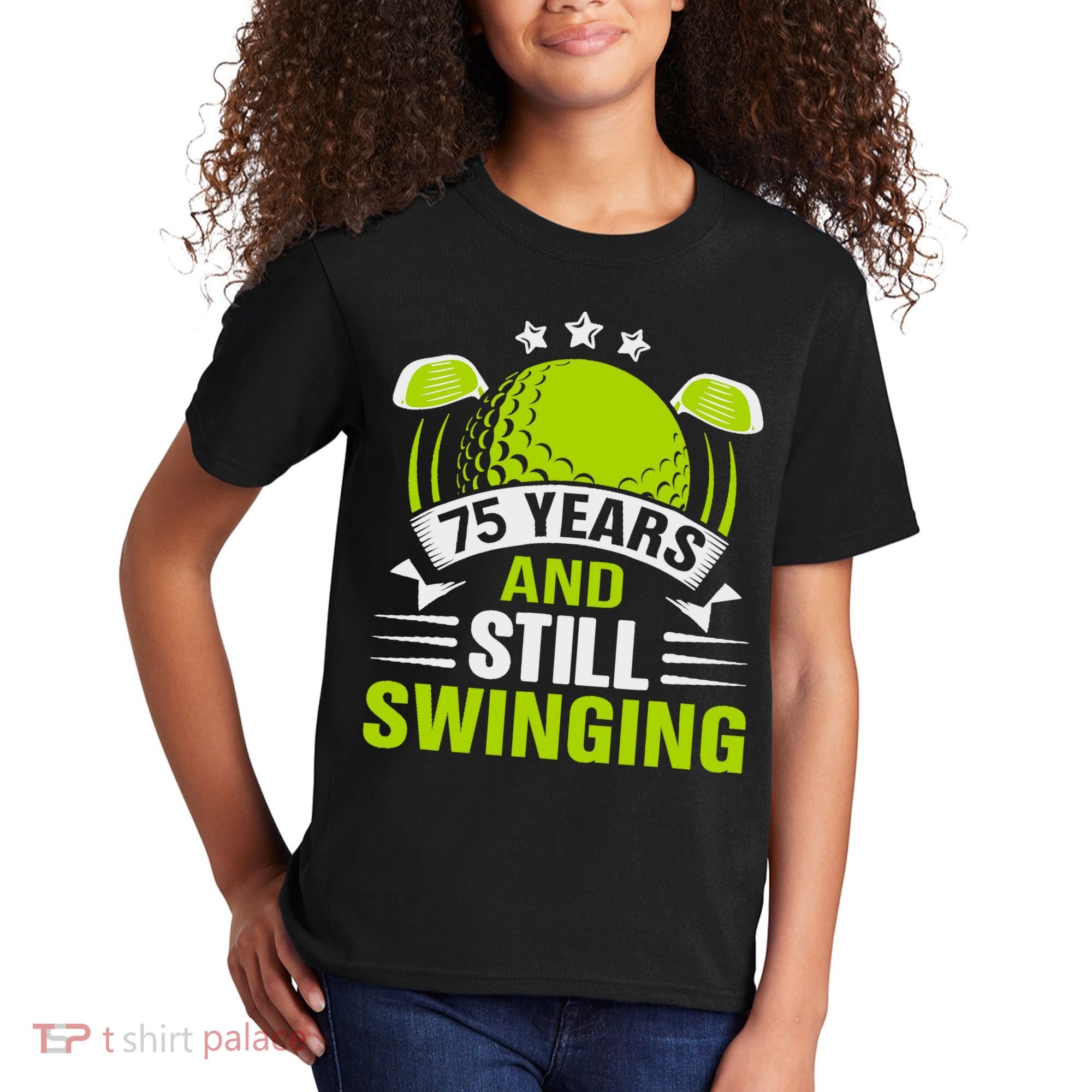 75 Years And Still Swinging 75th Birthday Golf Kids T-Shirt