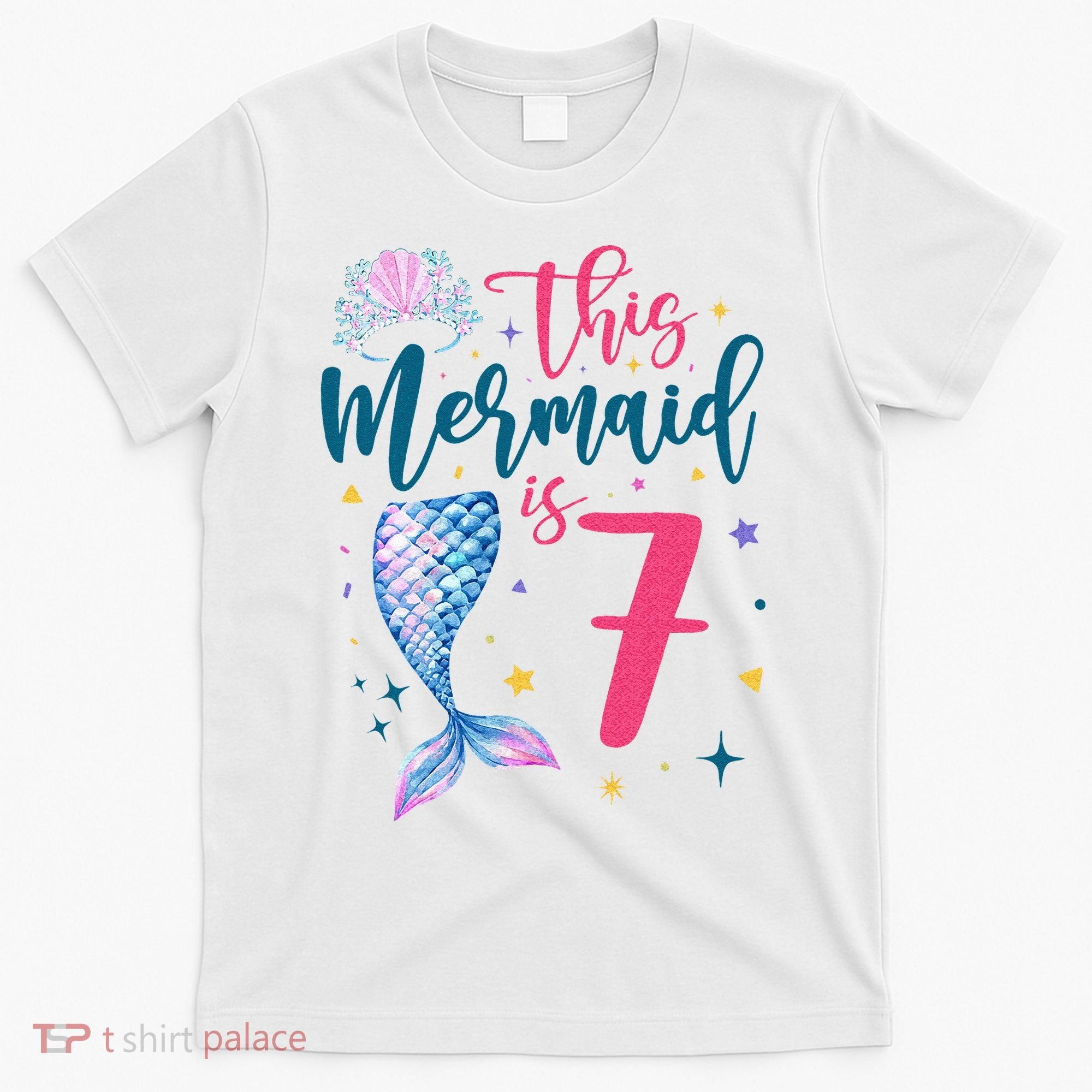 7 Year Old Mermaid Queen 7th Birthday Girl Kids Seven B Day T-Shirt