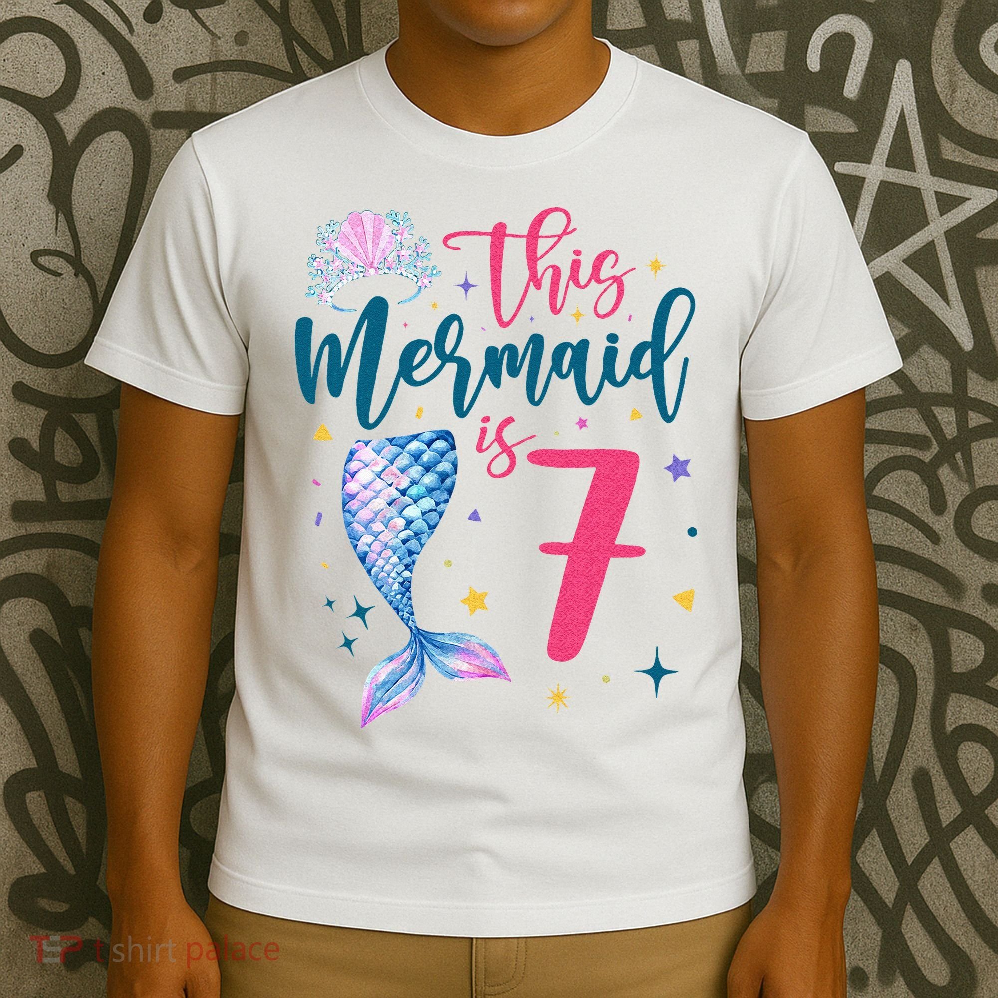 7 Year Old Mermaid Queen 7th Birthday Girl Kids Seven B Day T-Shirt