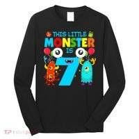 7 Year Old Gifts This Little Monster Is 7th Birthday Boy Long Sleeve Shirt thumb 0