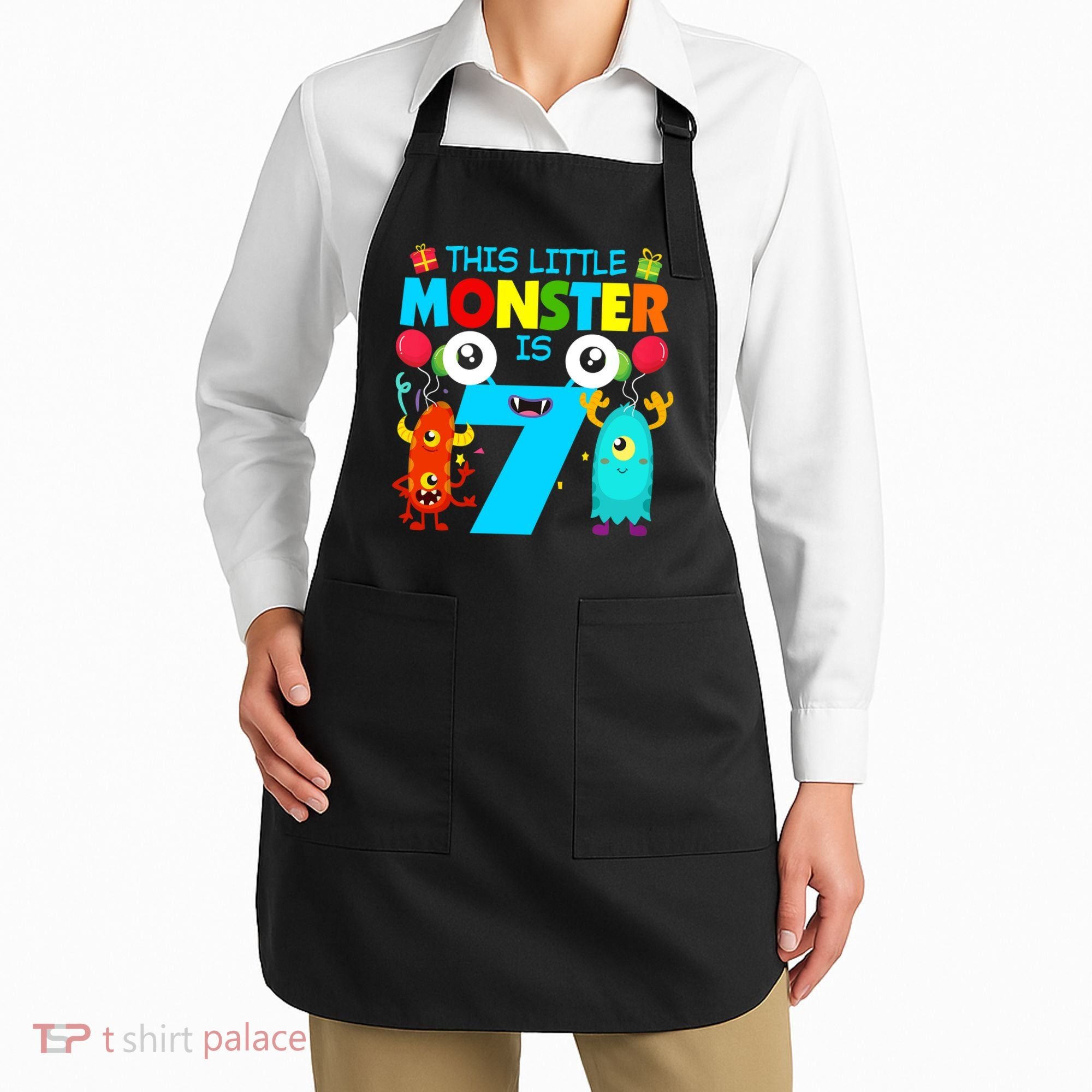 7 Year Old Gifts This Little Monster Is 7th Birthday Boy Apron