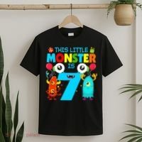 7 Year Old Gifts This Little Monster Is 7th Birthday Boy T-Shirt thumb 2