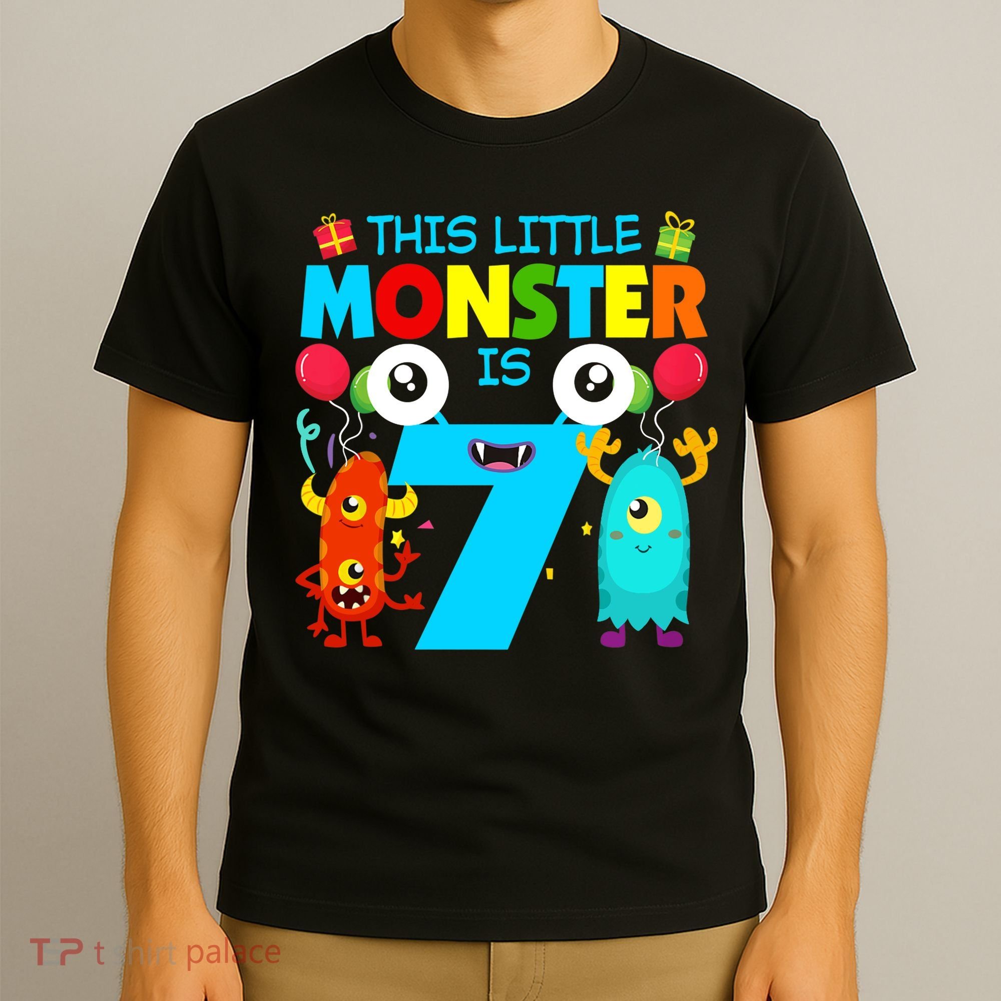 7 Year Old Gifts This Little Monster Is 7th Birthday Boy T-Shirt