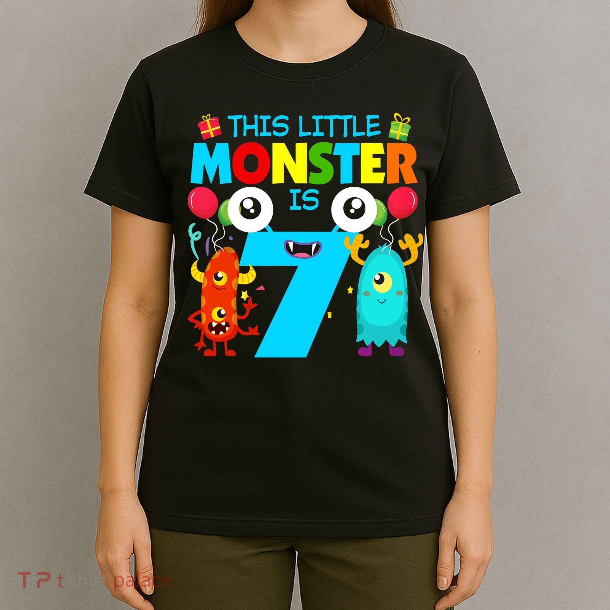 7 Year Old Gifts This Little Monster Is 7th Birthday Boy T-Shirt
