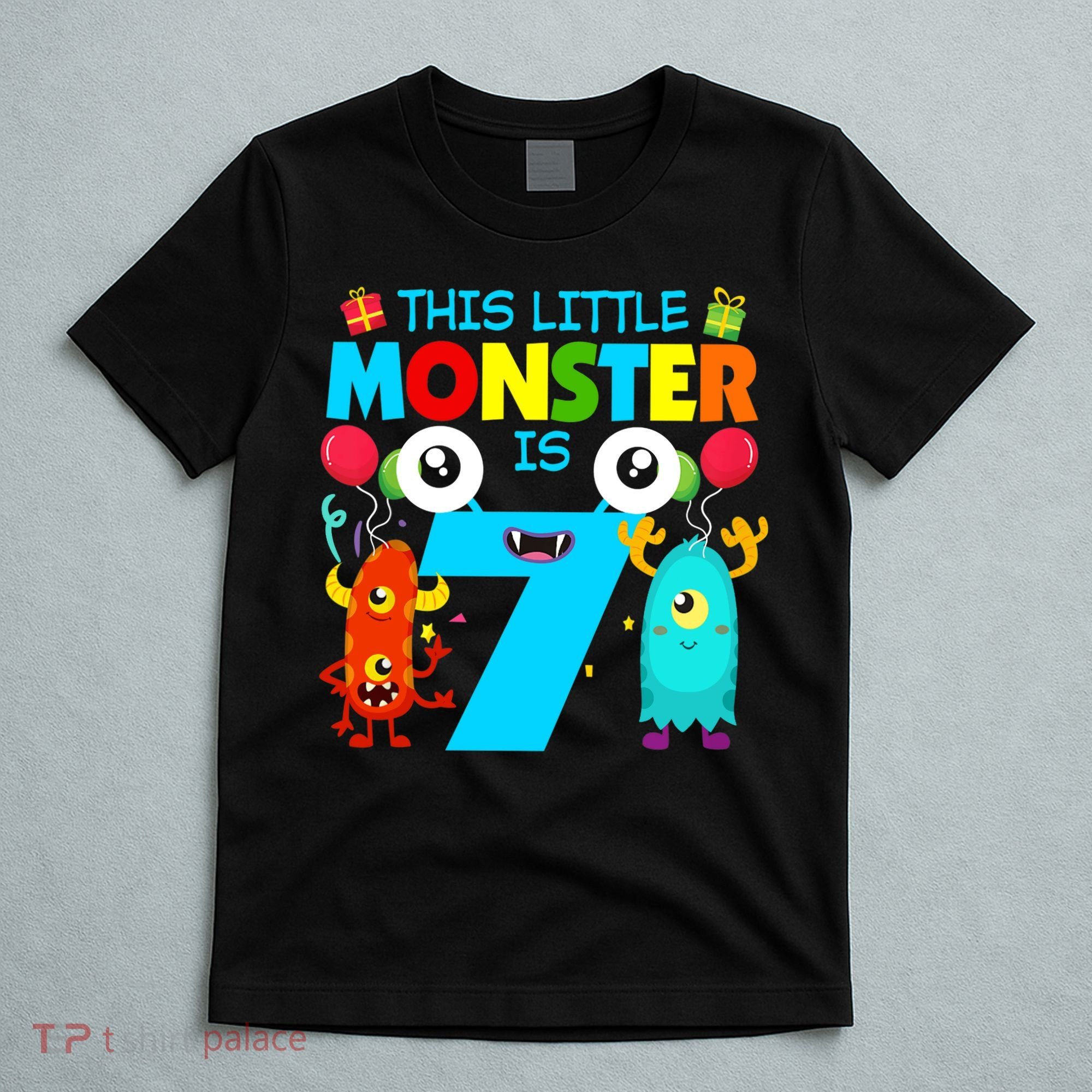 7 Year Old Gifts This Little Monster Is 7th Birthday Boy T-Shirt
