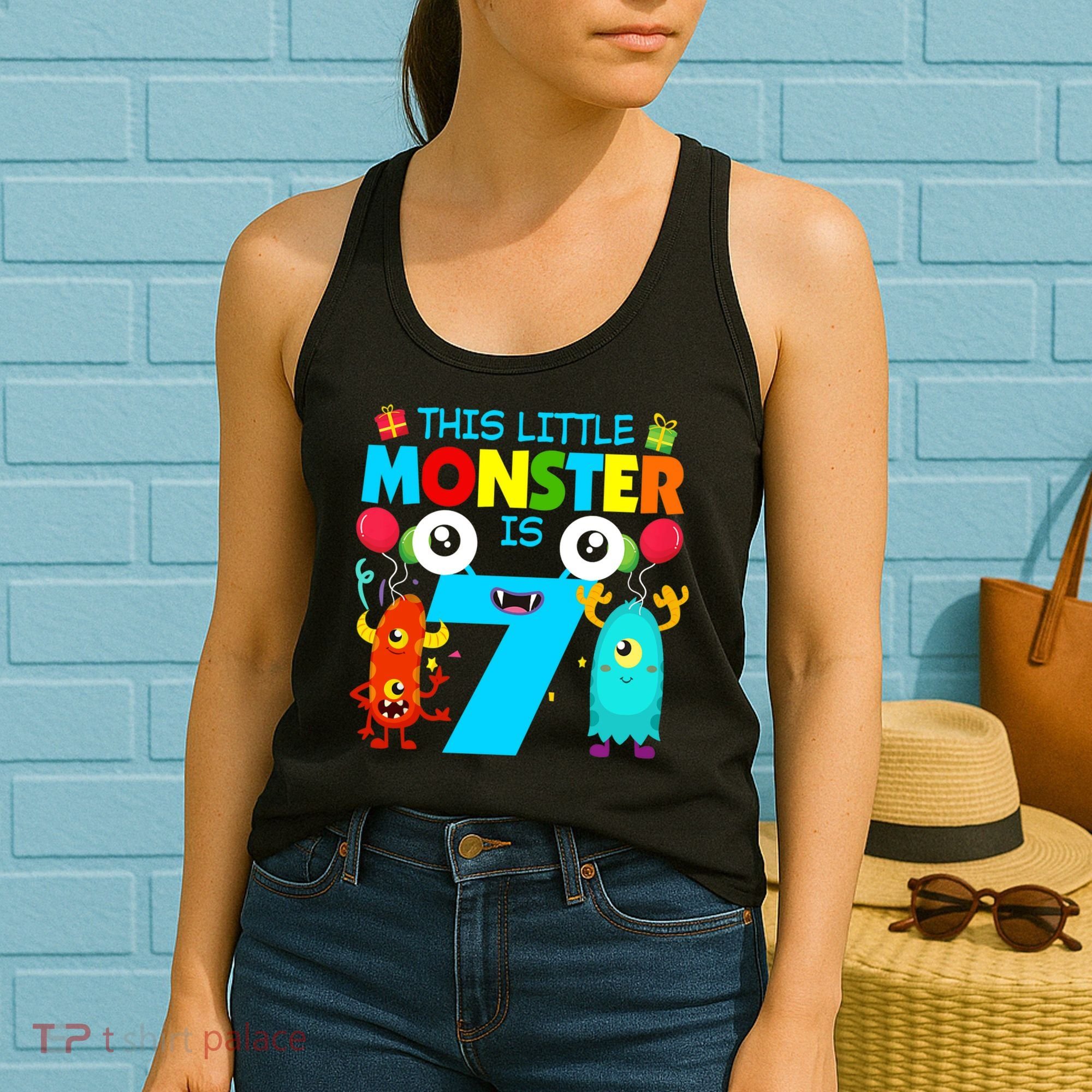 7 Year Old Gifts This Little Monster Is 7th Birthday Boy Women's Tank Top