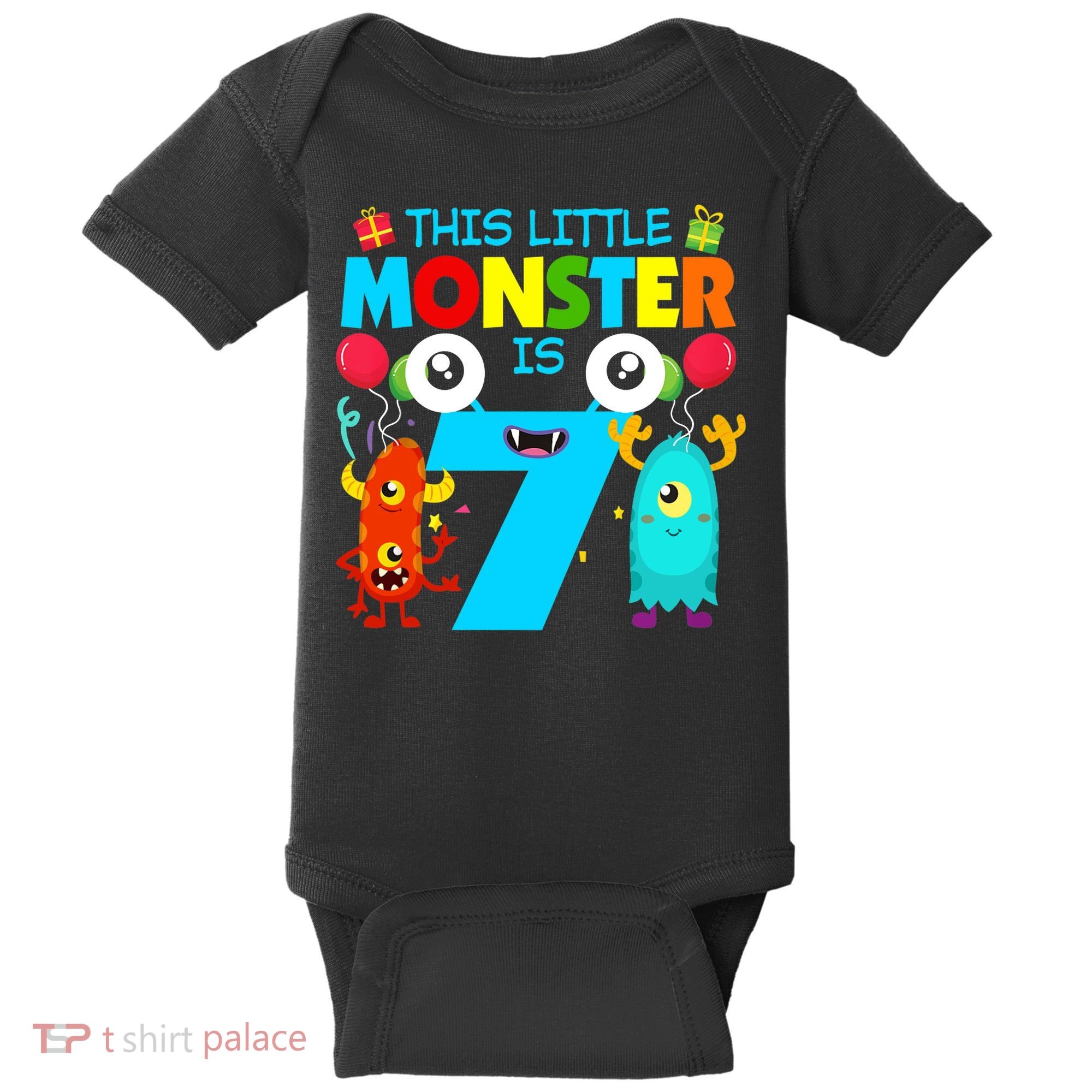 7 Year Old Gifts This Little Monster Is 7th Birthday Boy Baby Bodysuit