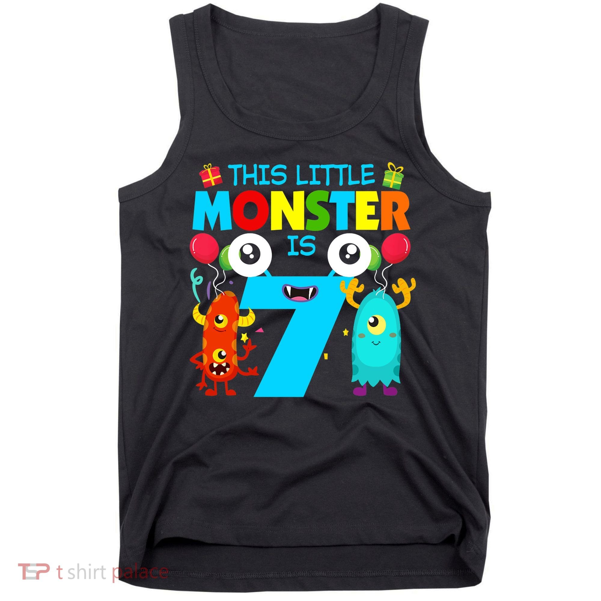 7 Year Old Gifts This Little Monster Is 7th Birthday Boy Tank Top