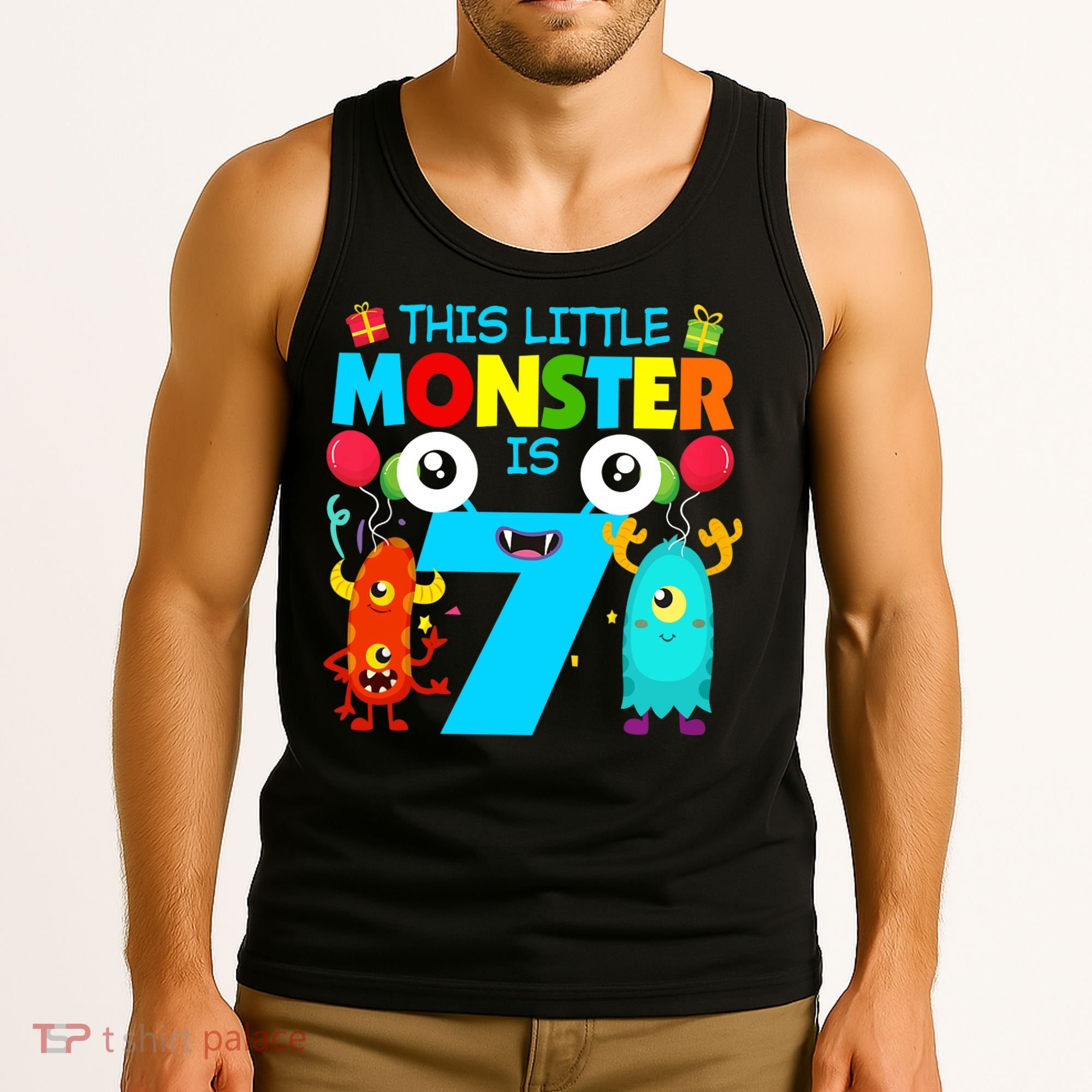 7 Year Old Gifts This Little Monster Is 7th Birthday Boy Tank Top