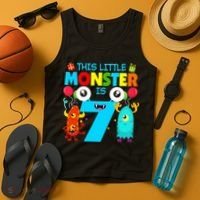 7 Year Old Gifts This Little Monster Is 7th Birthday Boy Tank Top thumb 4