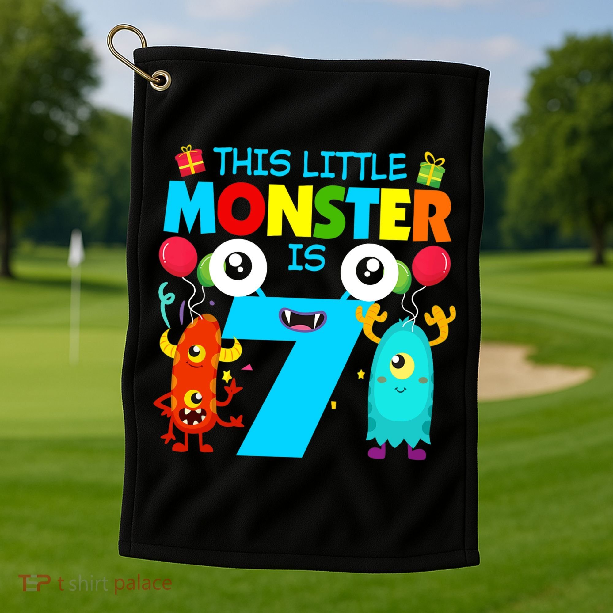 7 Year Old Gifts This Little Monster Is 7th Birthday Boy Golf Towel