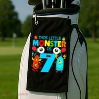 7 Year Old Gifts This Little Monster Is 7th Birthday Boy Golf Towel thumb 2
