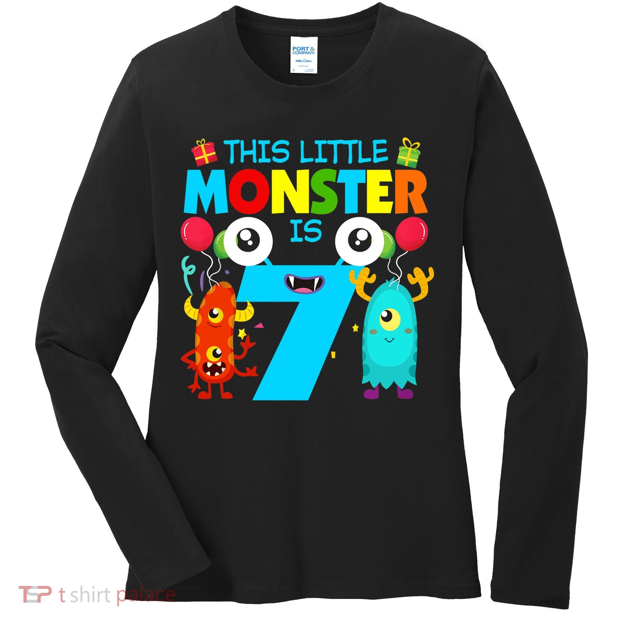 7 Year Old Gifts This Little Monster Is 7th Birthday Boy Women's Long Sleeve Shirt