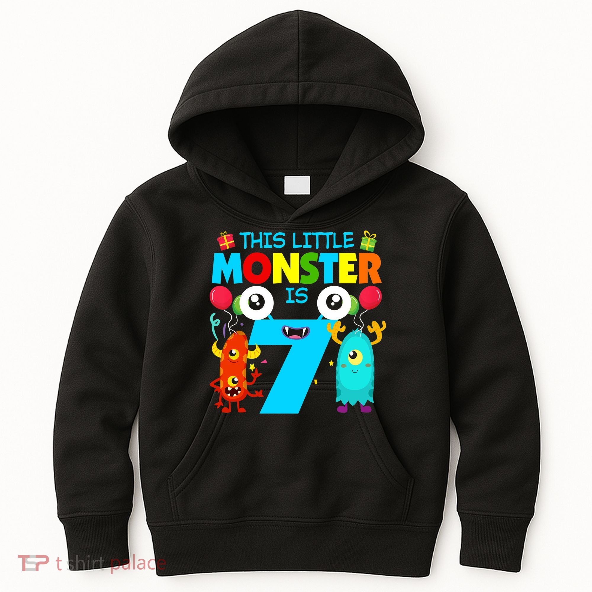 7 Year Old Gifts This Little Monster Is 7th Birthday Boy Kids Hoodie