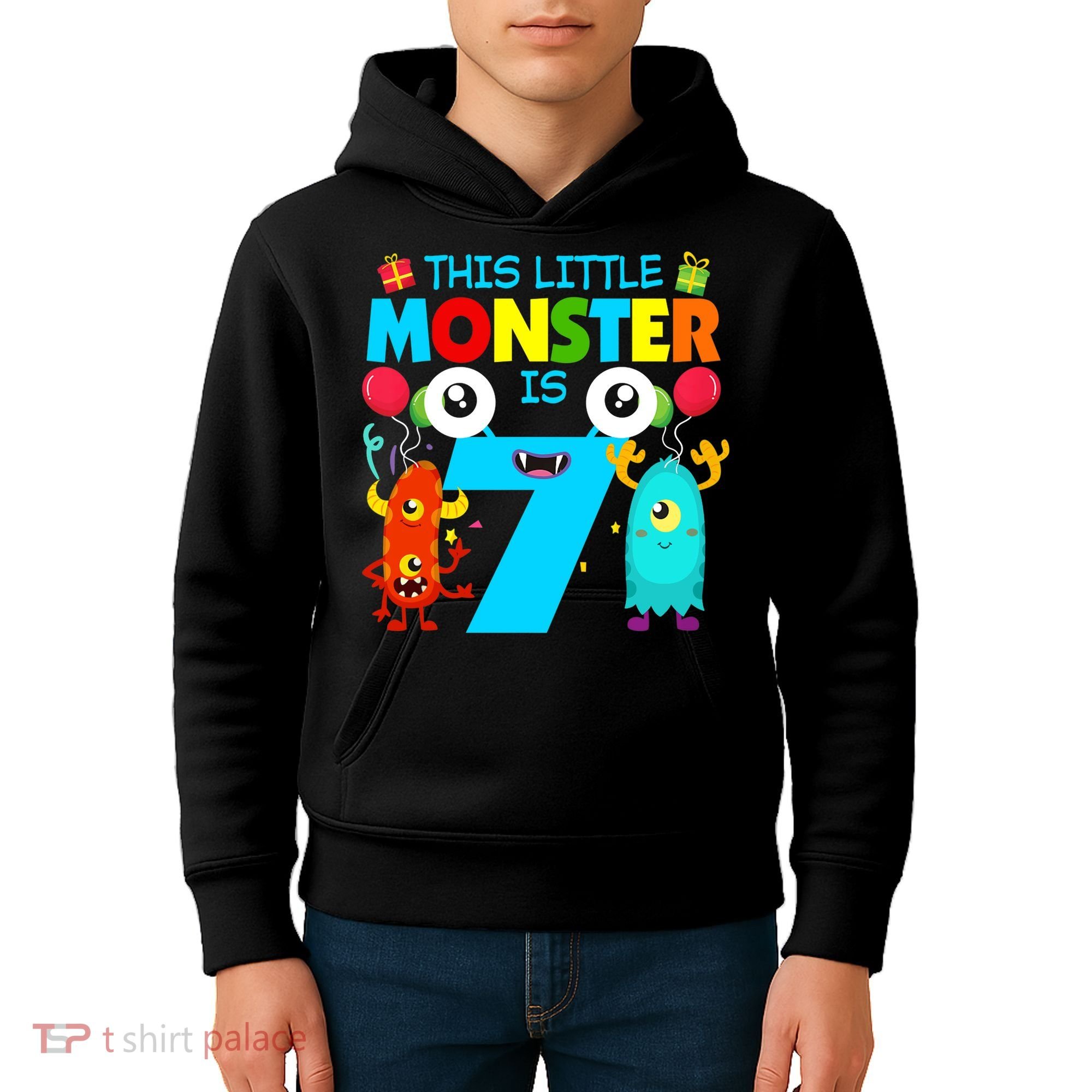 7 Year Old Gifts This Little Monster Is 7th Birthday Boy Kids Hoodie