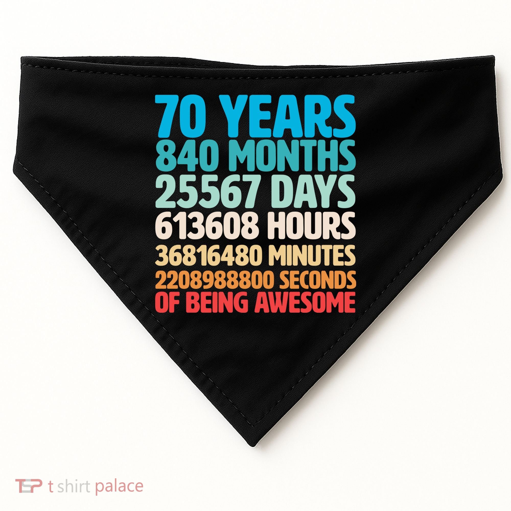 70 Years Of Being Awesome 70th Birthday Time Breakdown USA-Made Doggie Bandana