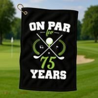 75 Years Old Happy 75th Birthday Present for Golfers Golf Towel thumb 1