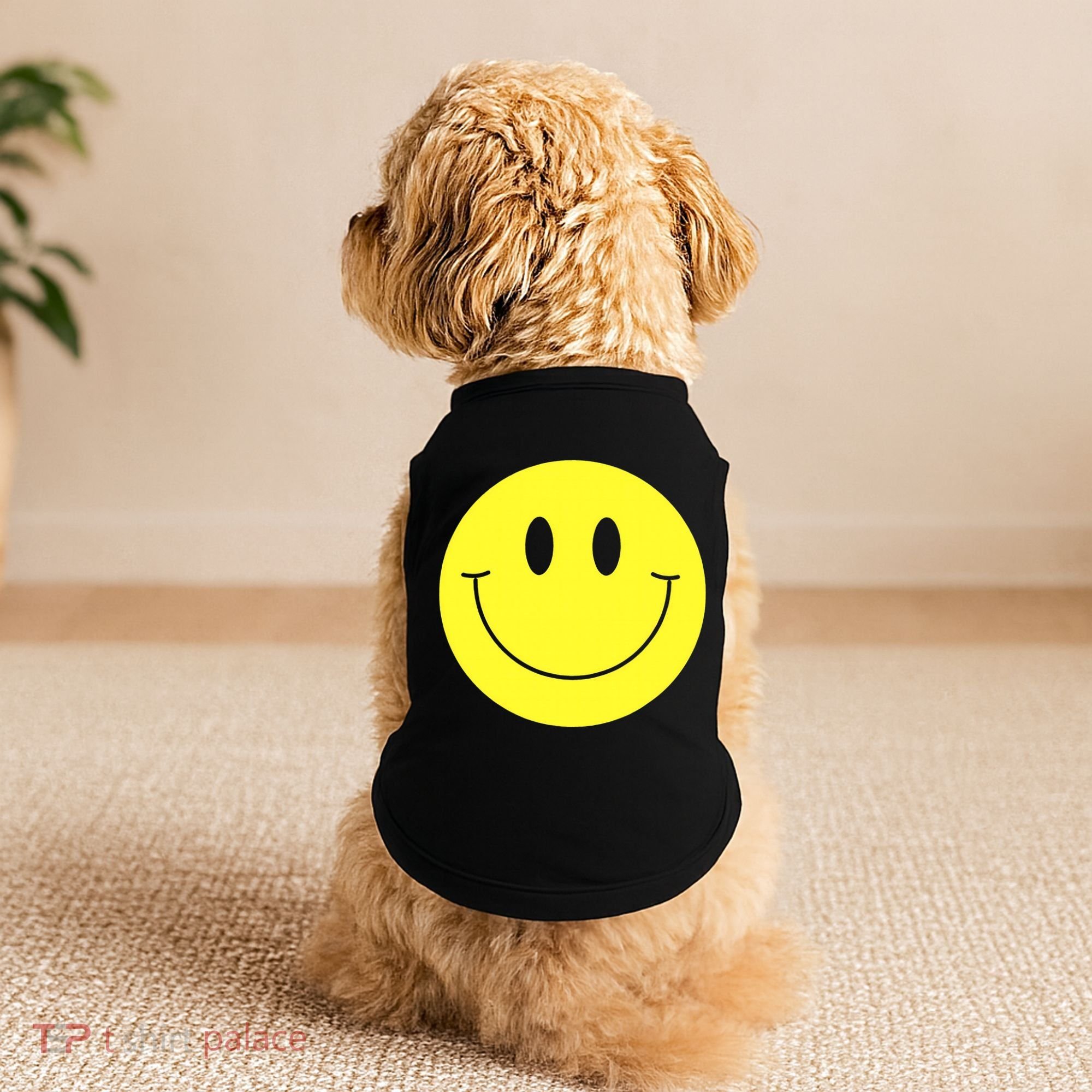 70s Yellow Smile Face Cute Happy Peace Smiling Face Doggie Tank