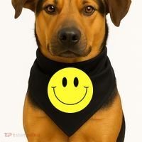 70s Yellow Smile Face Cute Happy Peace Smiling Face USA-Made Doggie Bandana thumb 1