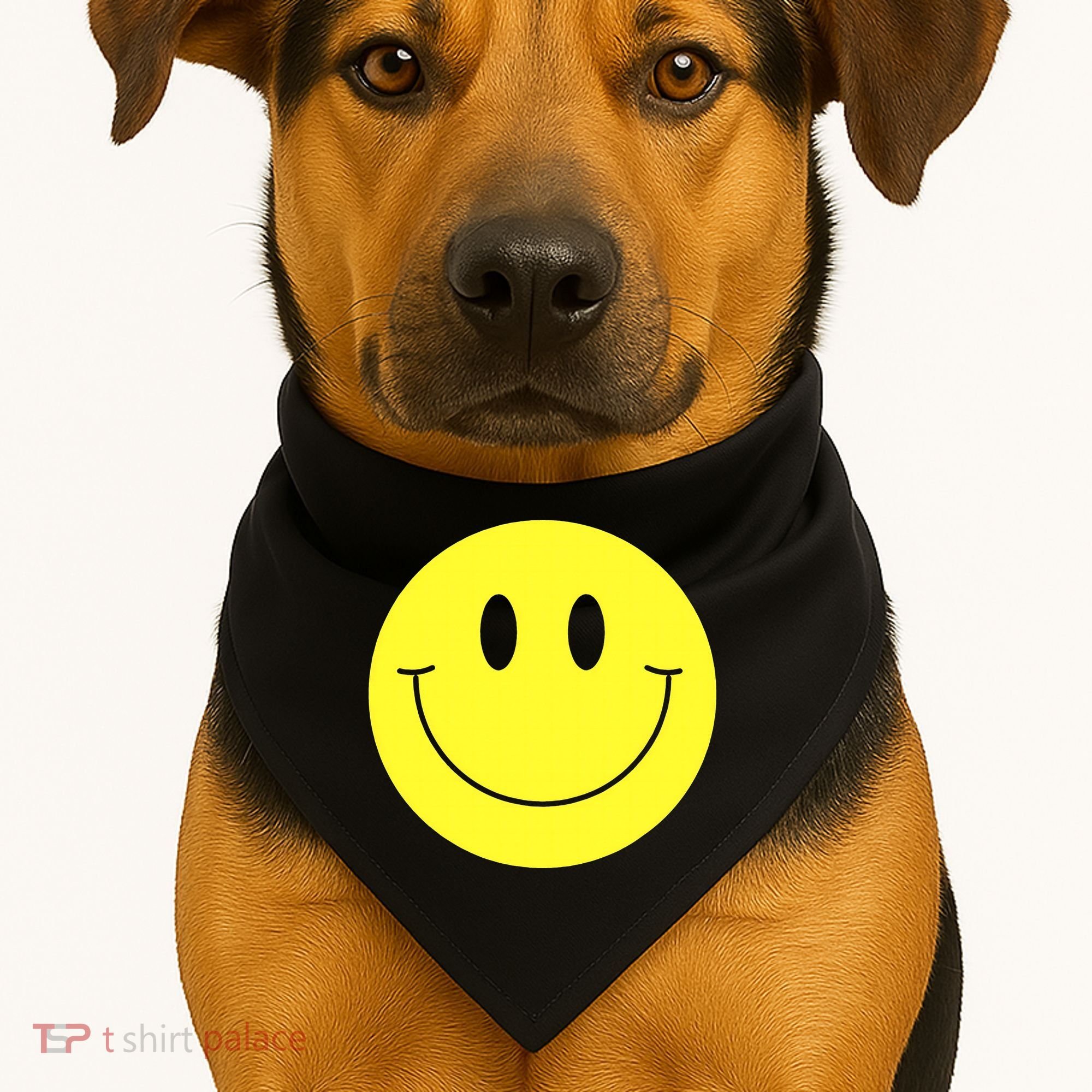 70s Yellow Smile Face Cute Happy Peace Smiling Face USA-Made Doggie Bandana