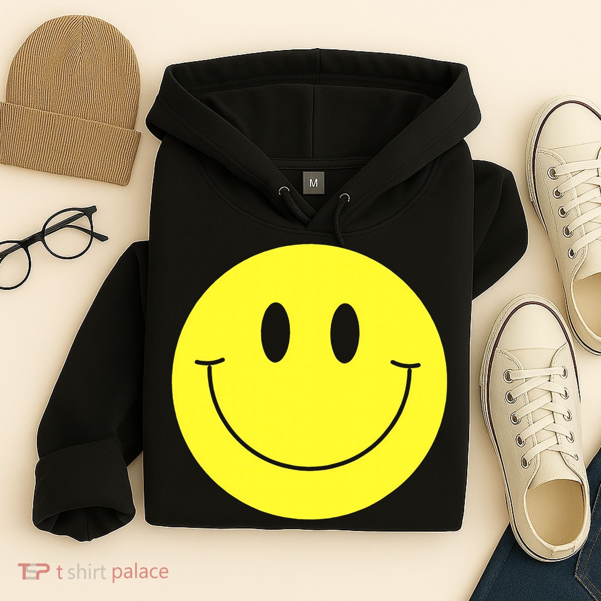 70s Yellow Smile Face Cute Happy Peace Smiling Face Hoodie
