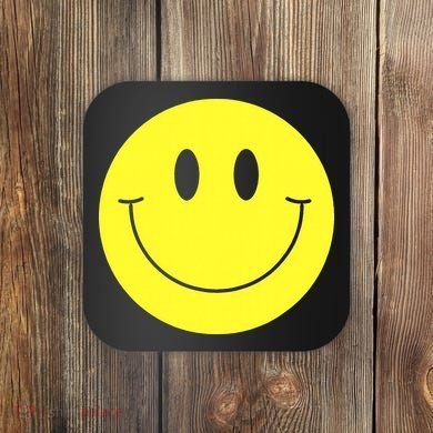 70s Yellow Smile Face Cute Happy Peace Smiling Face Coaster