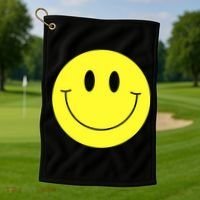 70s Yellow Smile Face Cute Happy Peace Smiling Face Golf Towel thumb 1