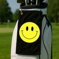 70s Yellow Smile Face Cute Happy Peace Smiling Face Golf Towel thumb 2
