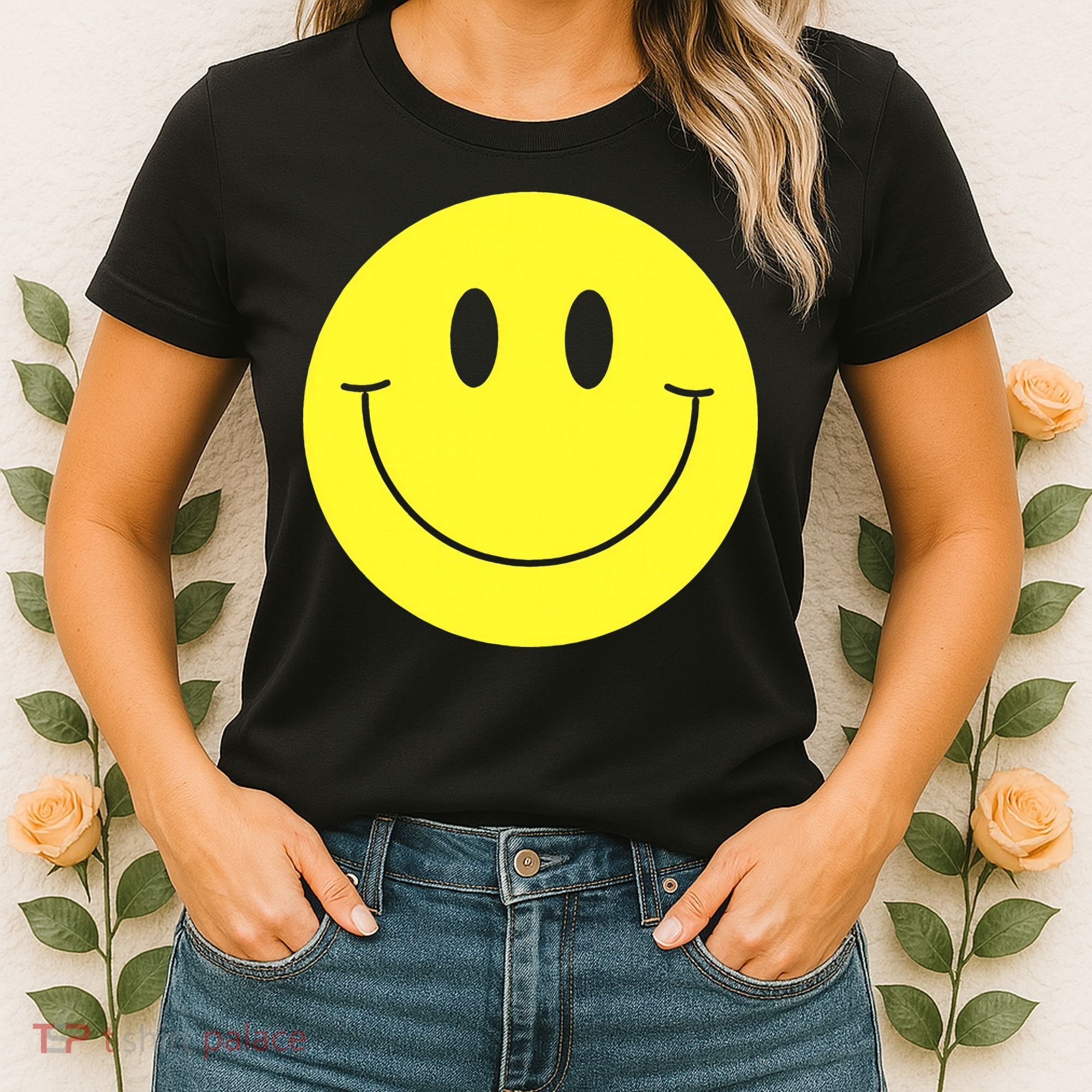 70s Yellow Smile Face Cute Happy Peace Smiling Face Women's T-Shirt