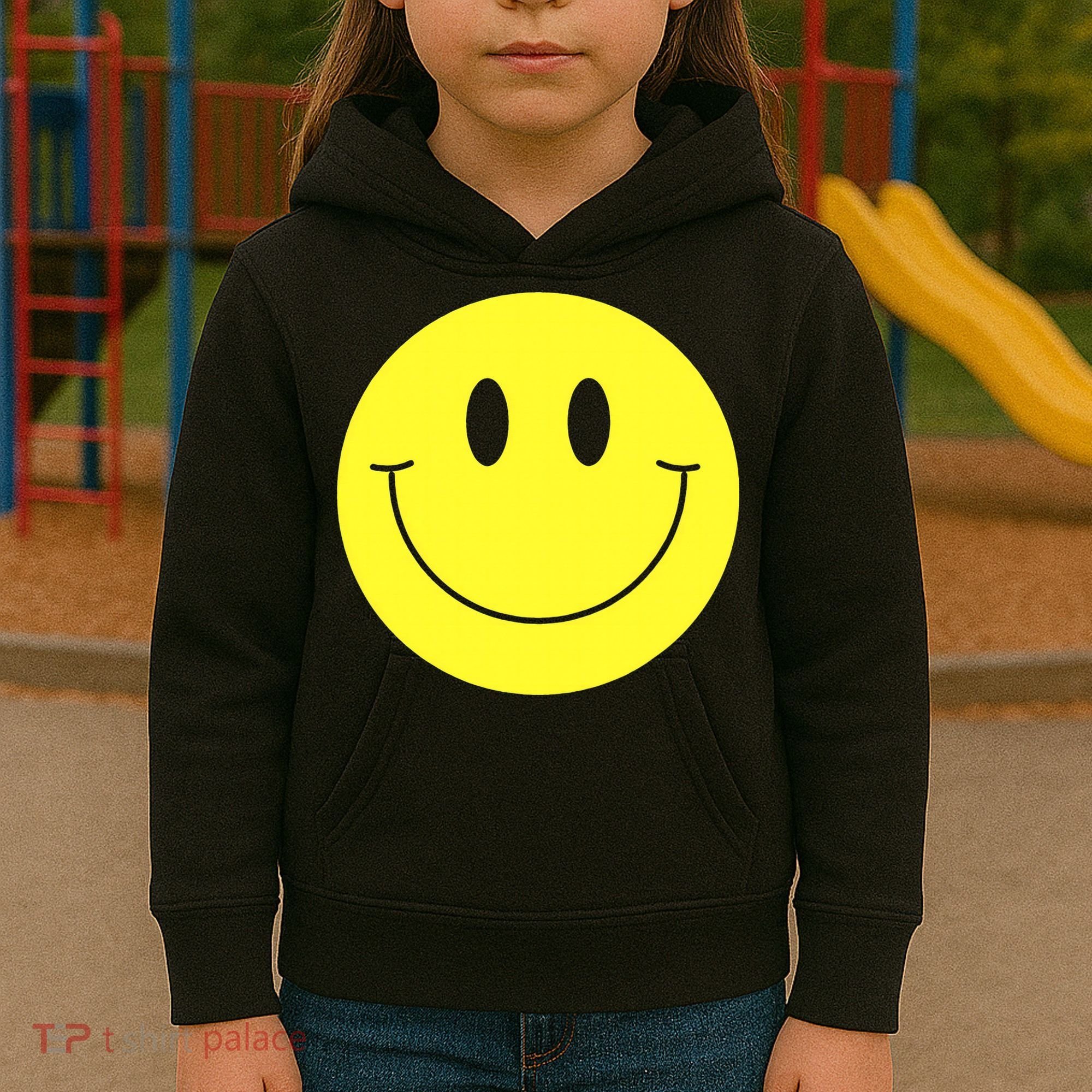 70s Yellow Smile Face Cute Happy Peace Smiling Face Kids Hoodie
