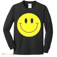 70s Yellow Smile Face Cute Happy Peace Smiling Face Kids Long Sleeve Shirt thumb 0