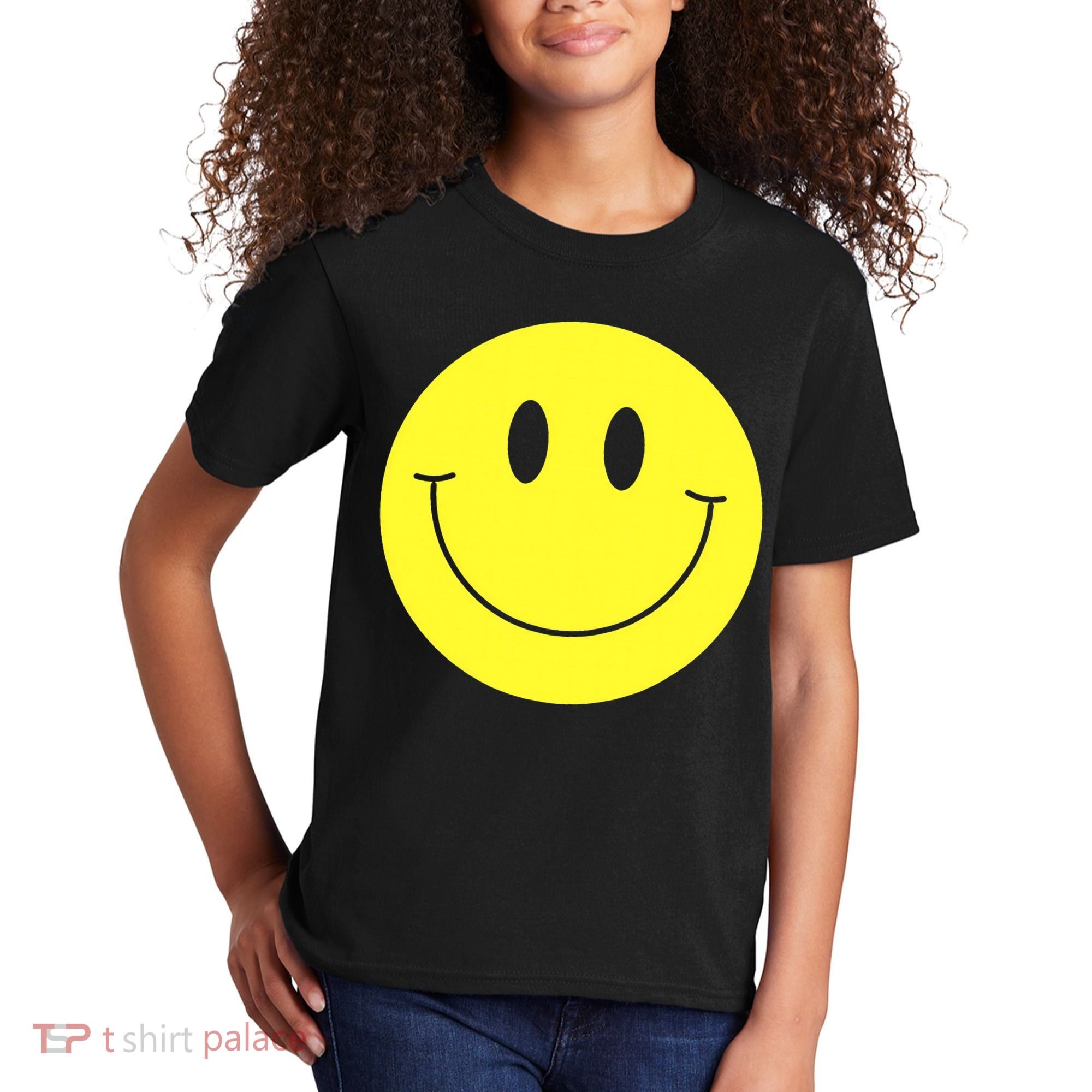 70s Yellow Smile Face Cute Happy Peace Smiling Face Kids T-Shirt