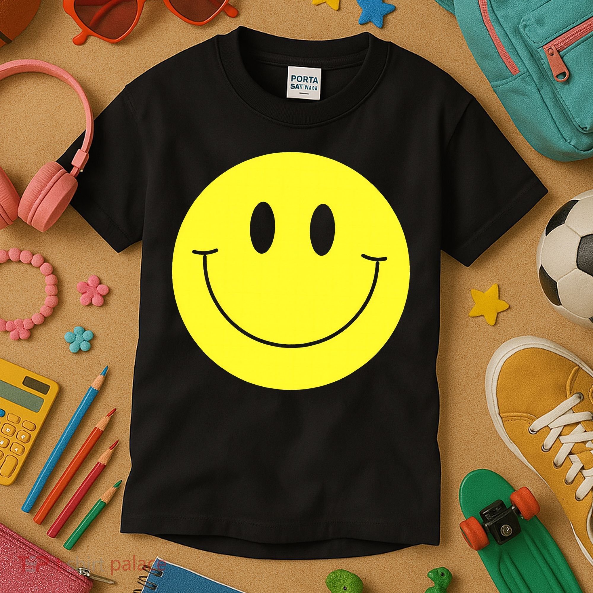 70s Yellow Smile Face Cute Happy Peace Smiling Face Kids T-Shirt