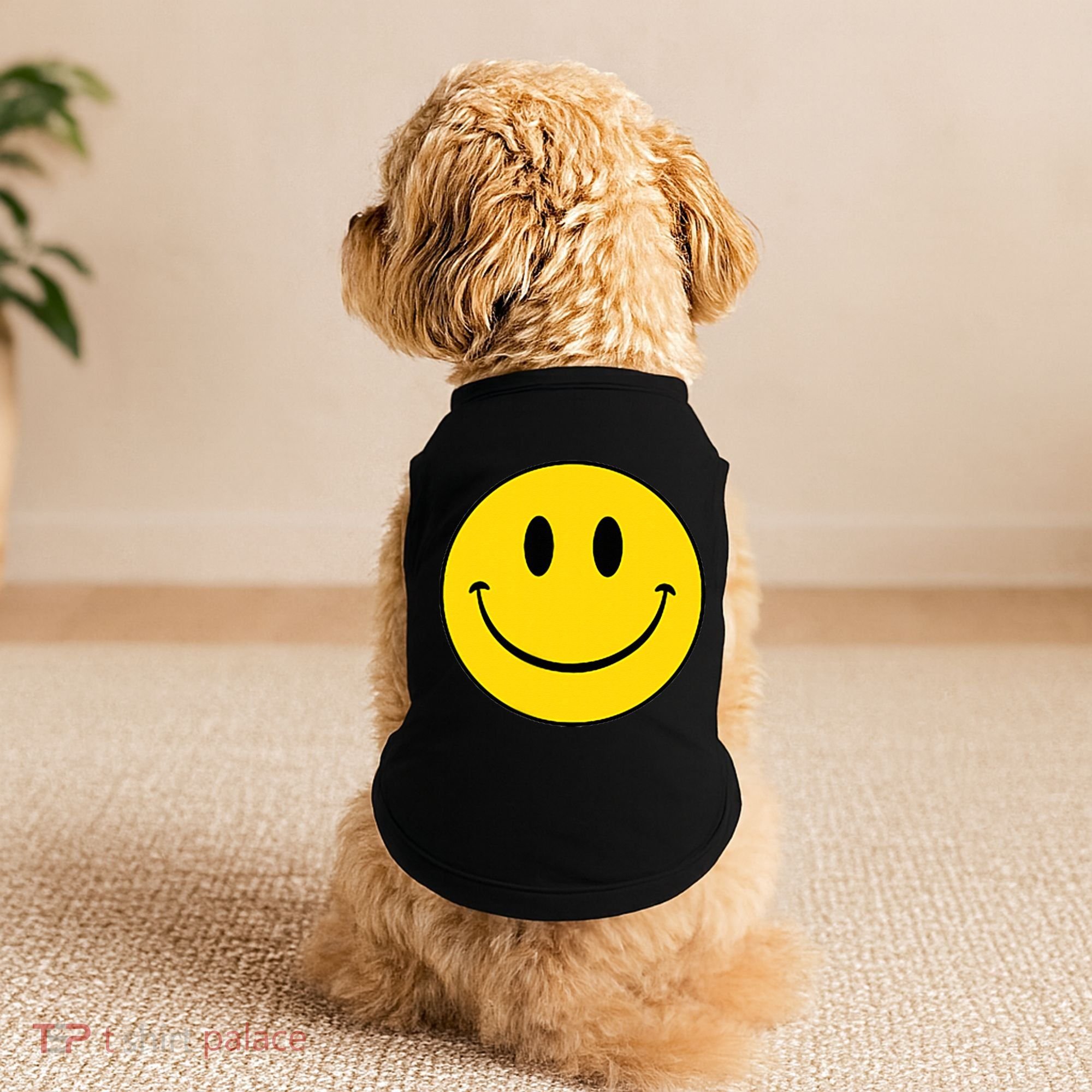70s Yellow Smile Face Cute Happy Peace Smiling Face Doggie Tank