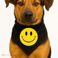 70s Yellow Smile Face Cute Happy Peace Smiling Face USA-Made Doggie Bandana thumb 1