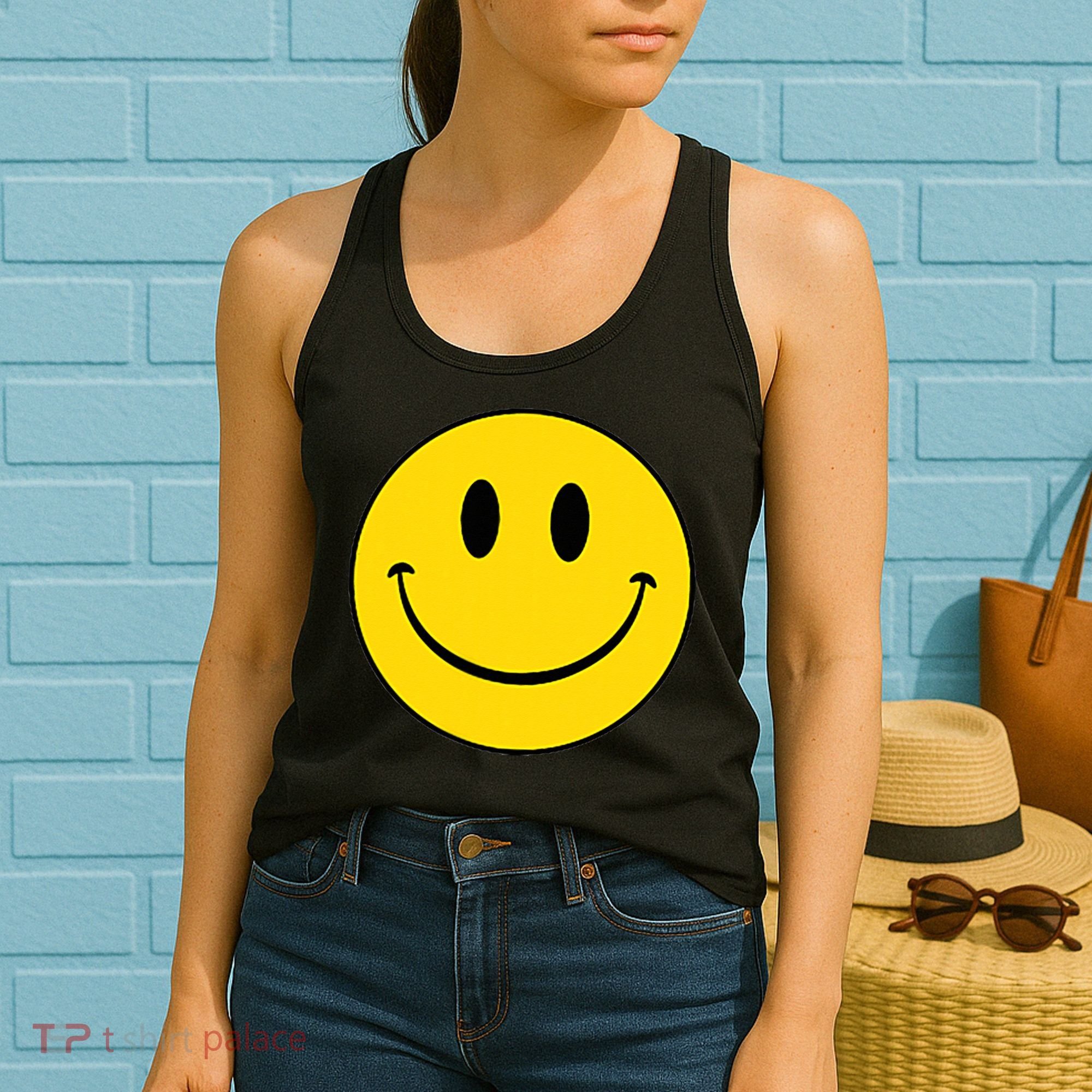 70s Yellow Smile Face Cute Happy Peace Smiling Face Women's Tank Top