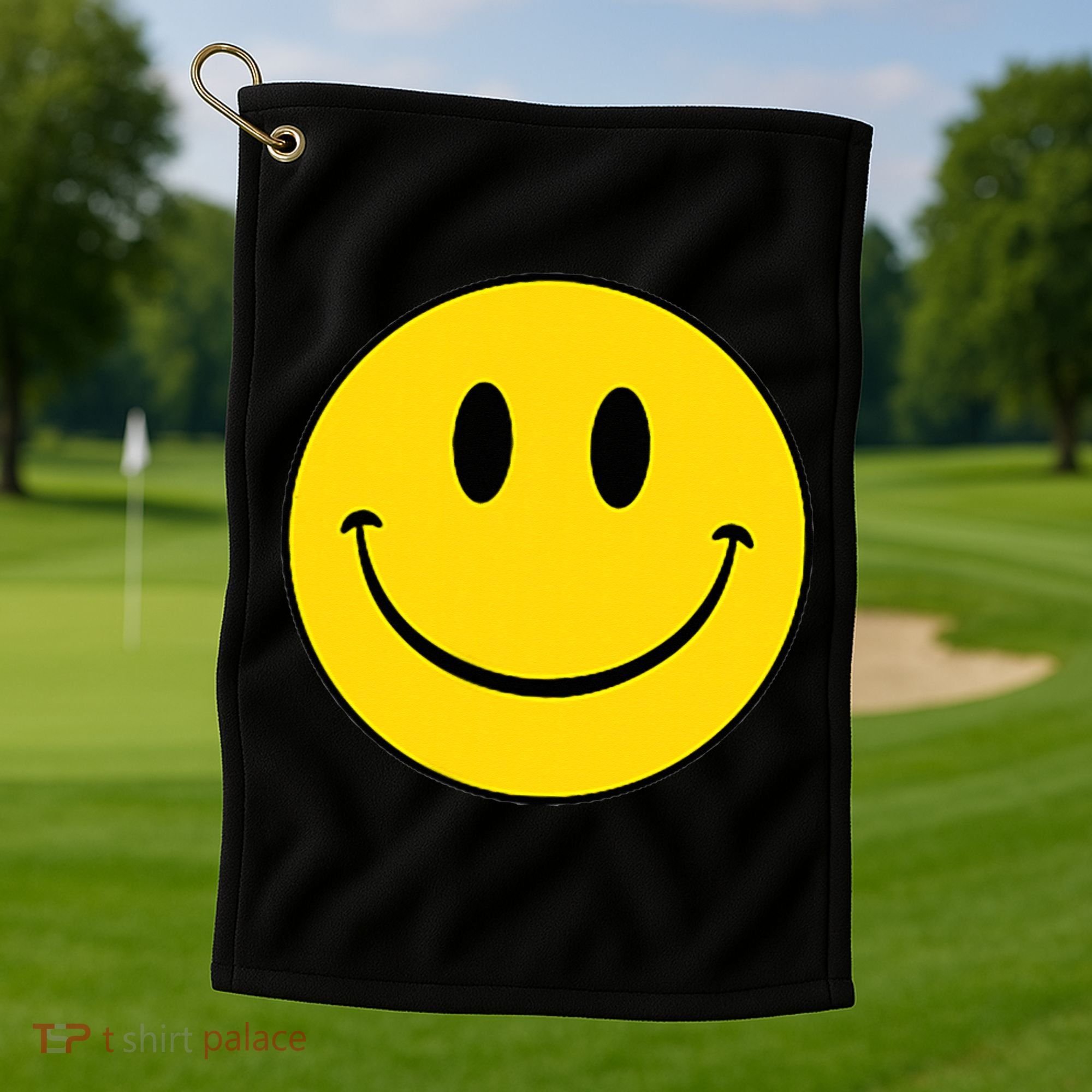 70s Yellow Smile Face Cute Happy Peace Smiling Face Golf Towel