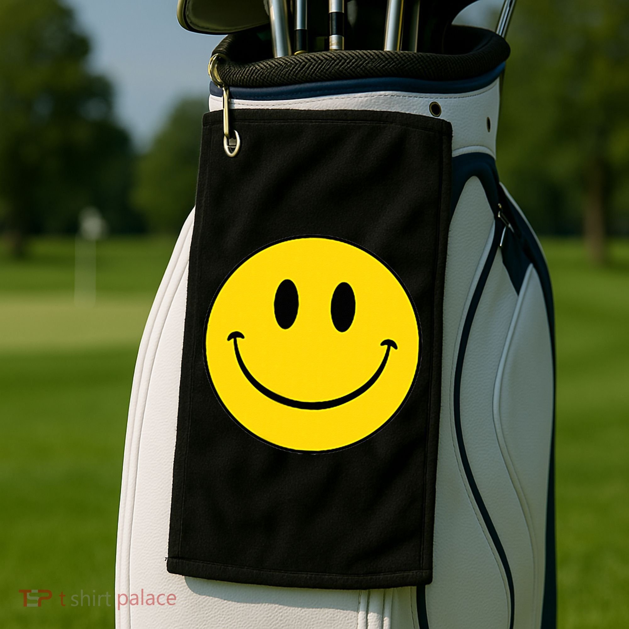 70s Yellow Smile Face Cute Happy Peace Smiling Face Golf Towel