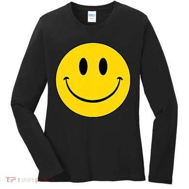 70s Yellow Smile Face Cute Happy Peace Smiling Face Women's Long Sleeve Shirt