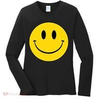 70s Yellow Smile Face Cute Happy Peace Smiling Face Women's Long Sleeve Shirt thumb 0
