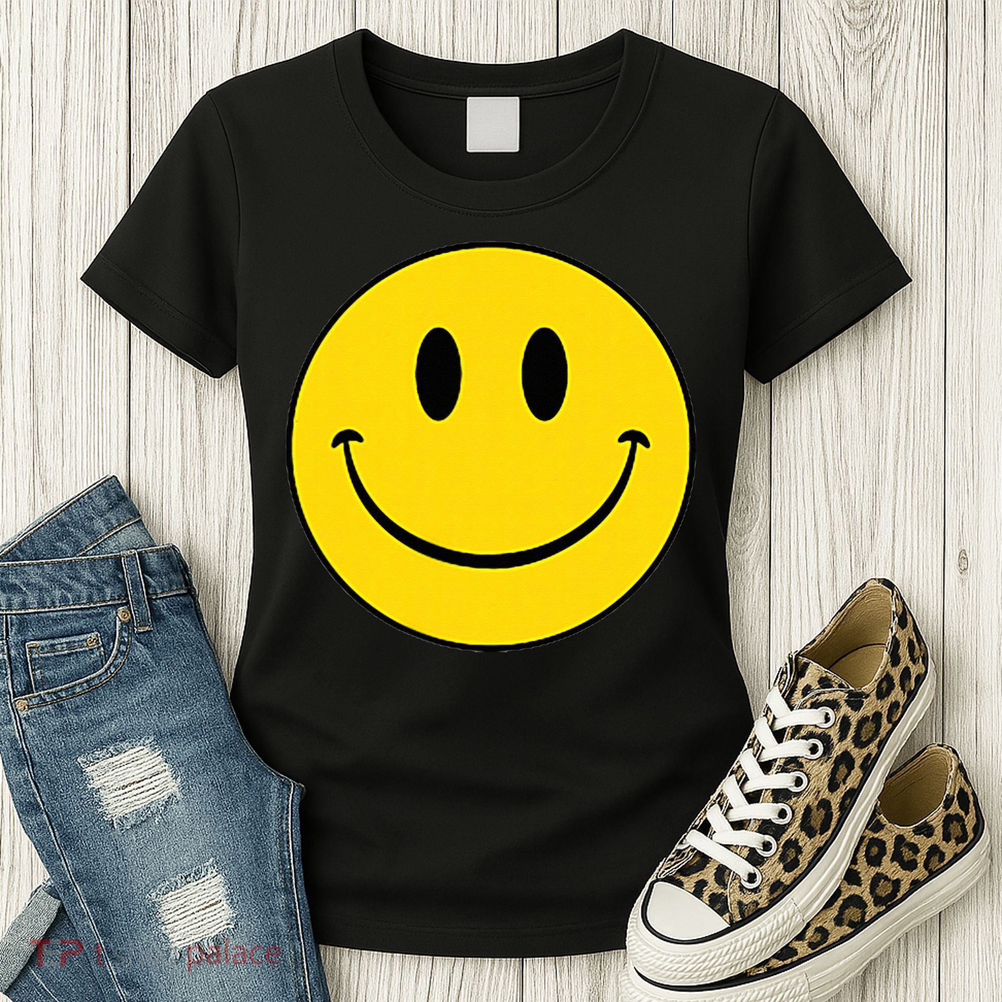70s Yellow Smile Face Cute Happy Peace Smiling Face Women's T-Shirt