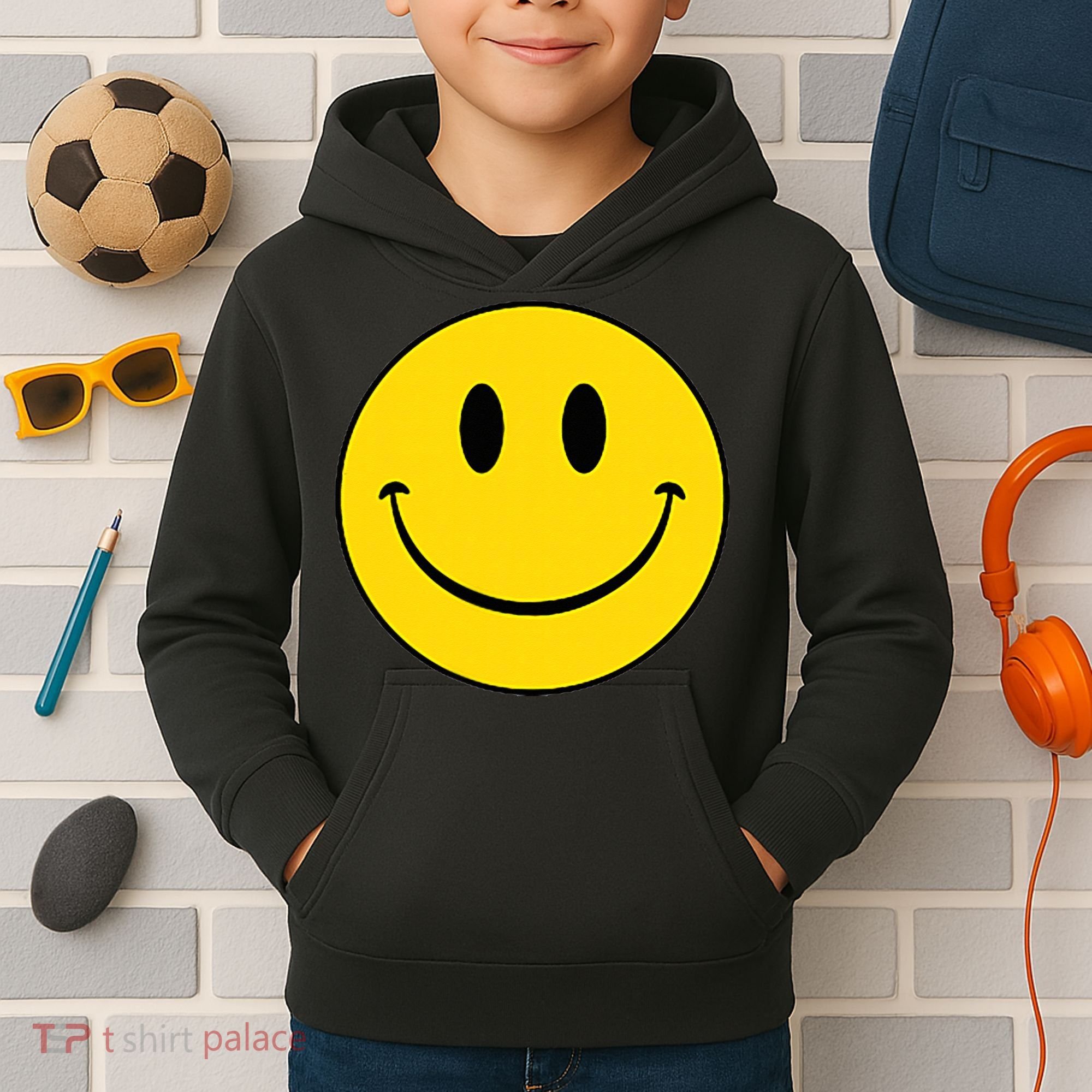 70s Yellow Smile Face Cute Happy Peace Smiling Face Kids Hoodie