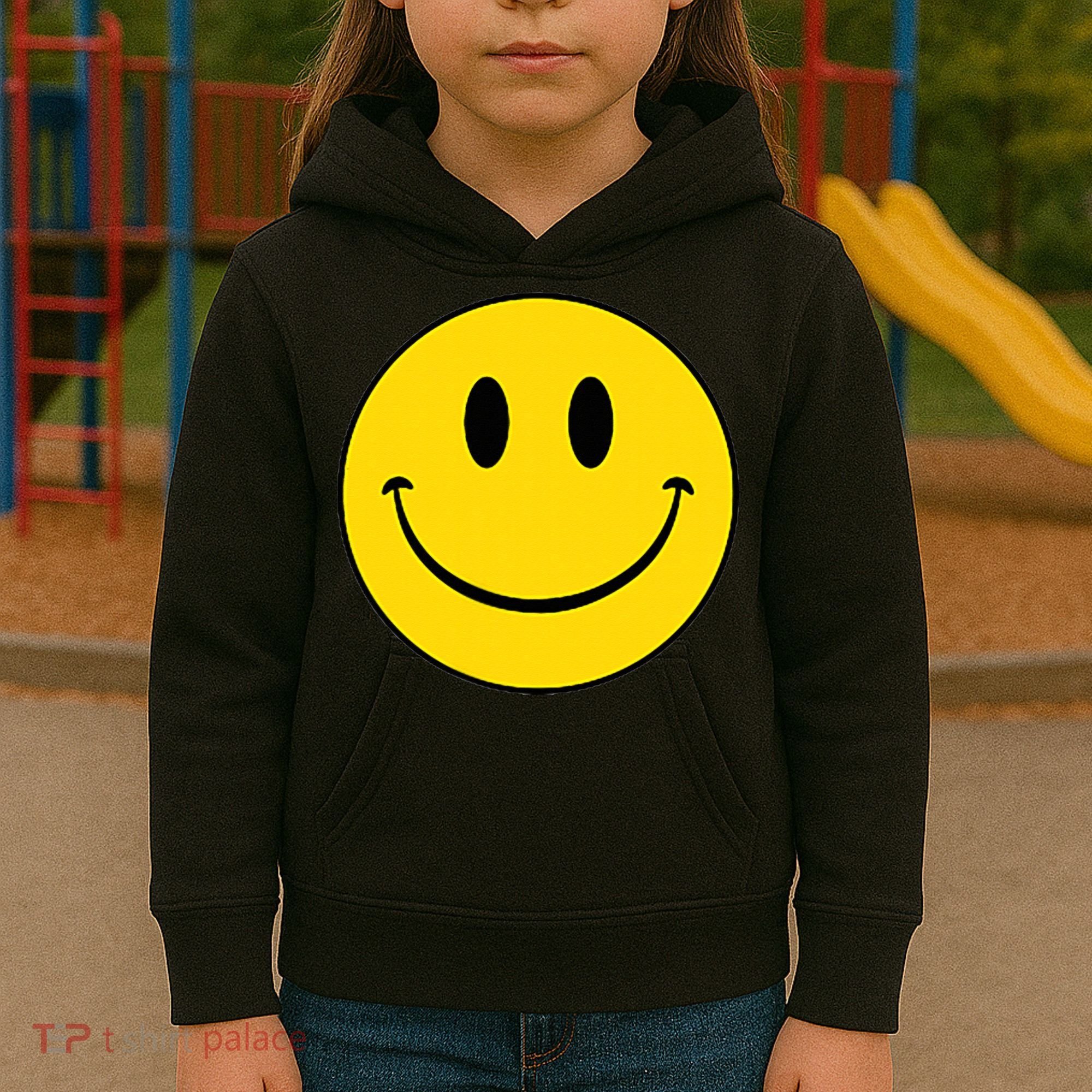 70s Yellow Smile Face Cute Happy Peace Smiling Face Kids Hoodie